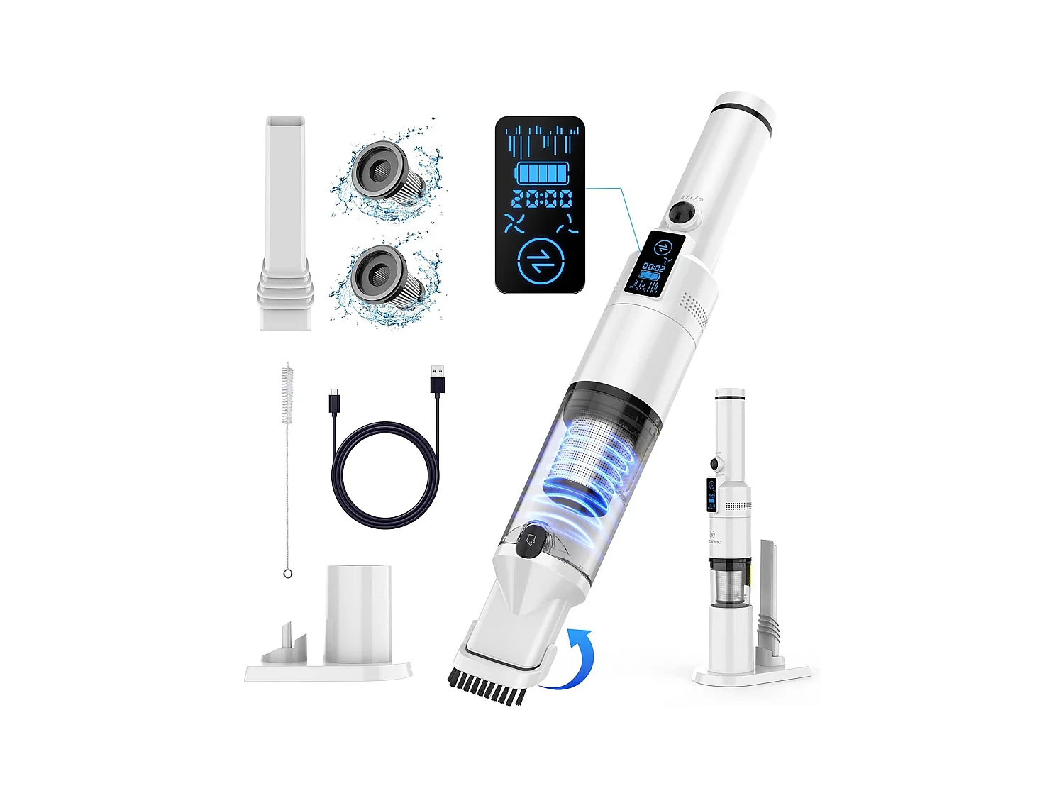 Aspirateur à Main VICSONIC sans Fil Rechargeable 2000mAh 13000pa Portable - Blanc