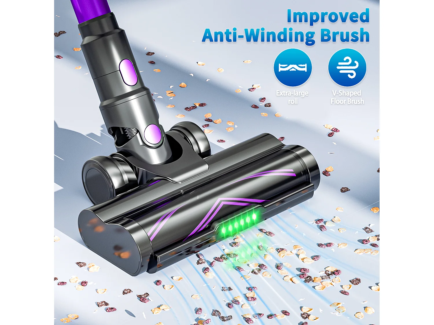 Aspirapolvere Senza Fili 35Kpa/450W, Aspirapolvere Senza Fili, Autonomia 60 Minuti, 1,5 Litri, Batteria Removibile, per Pavimenti e Moquette