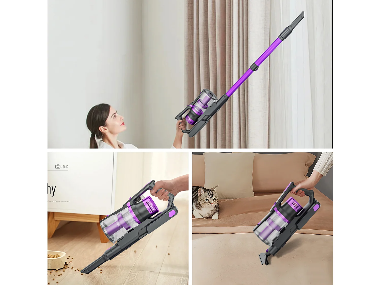 Aspirapolvere Senza Fili 35Kpa/450W, Aspirapolvere Senza Fili, Autonomia 60 Minuti, 1,5 Litri, Batteria Removibile, per Pavimenti e Moquette