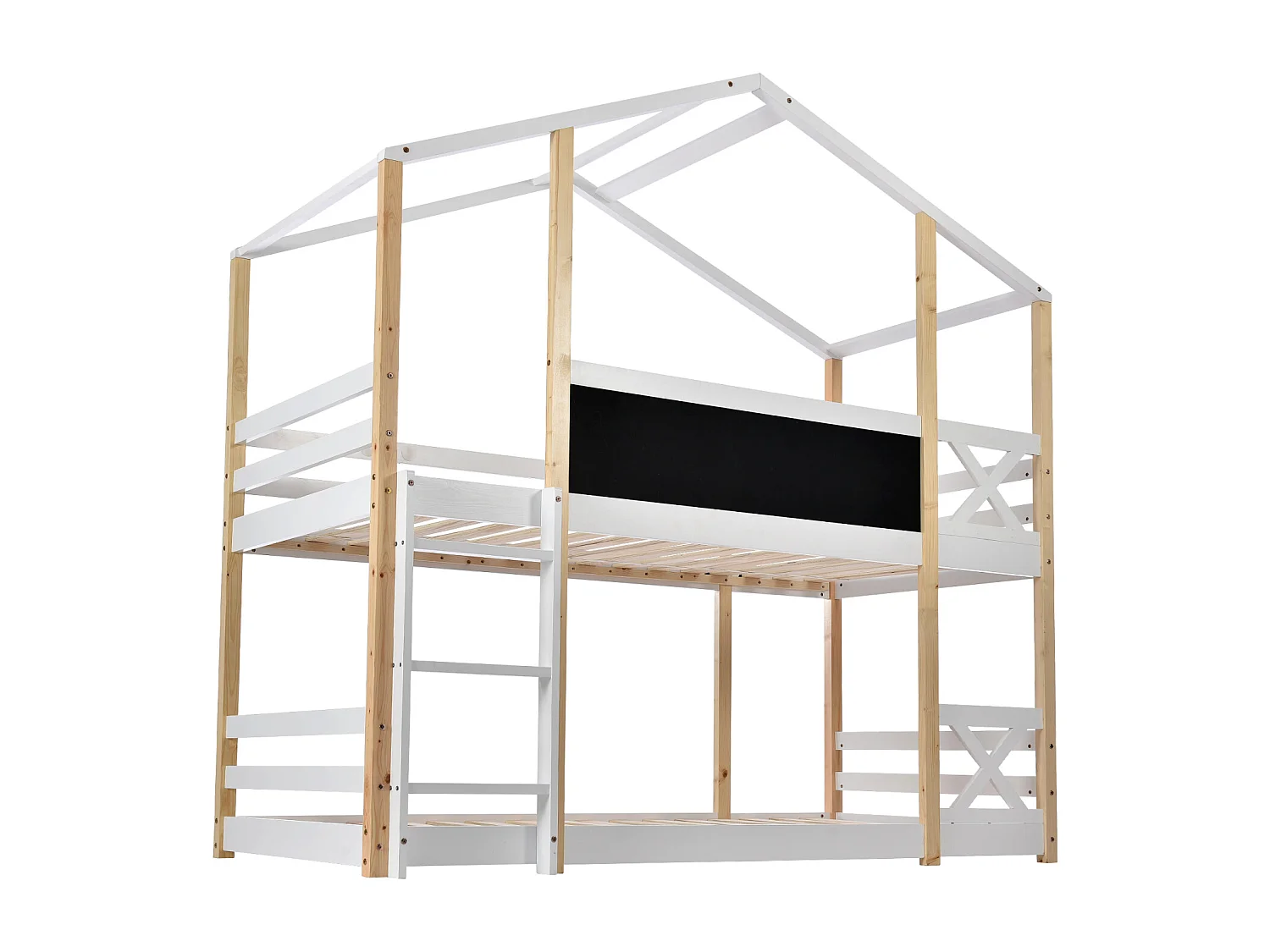 Lit superposés, Adultes, enfants, adolescents Cabane 90 x 200 cm, Toboggan, Échelle Inclinée et Protection Antichute