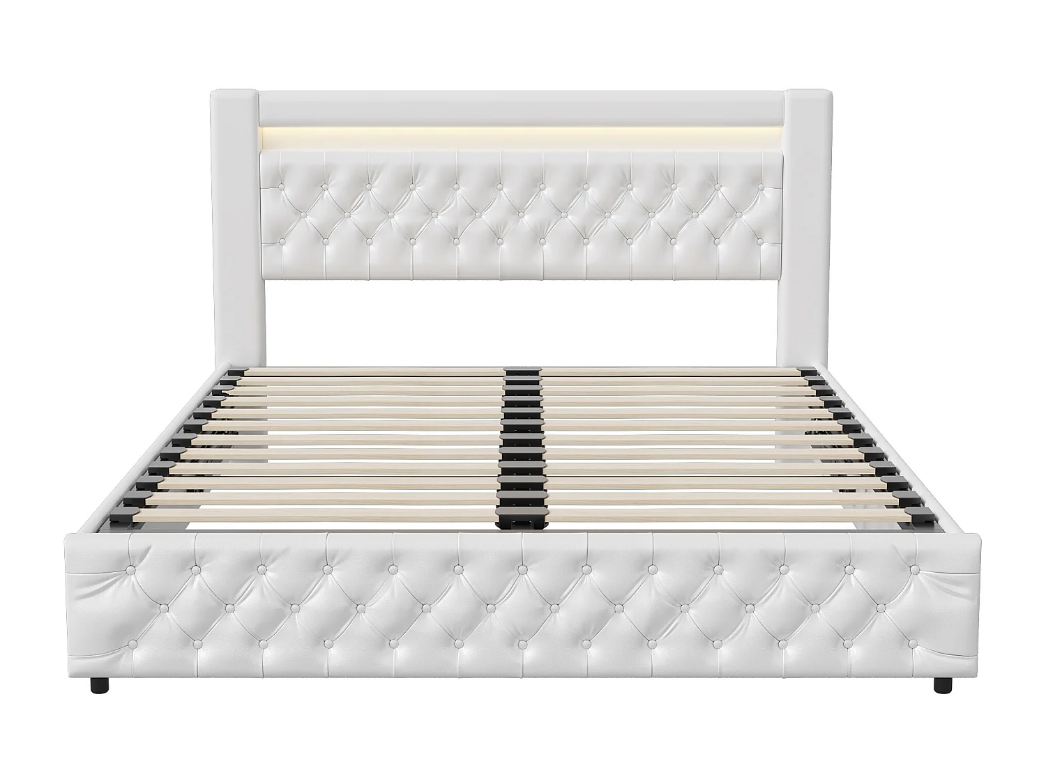 Letto idraulico imbottito, 180 x 200 cm, con rete a doghe e vano contenitore, letto matrimoniale, con barra luminosa a LED, struttura letto, letto contenitore