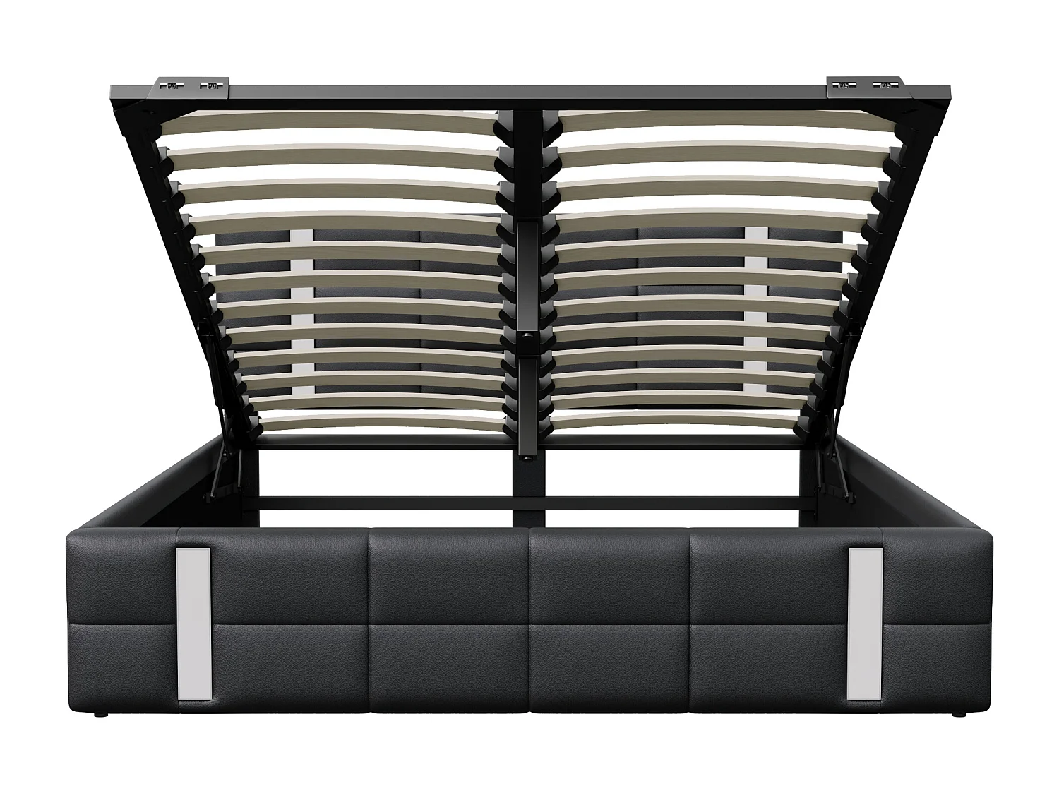 Erwachsenenbett 160×200 cm mit LED-Lichtleiste, Bettkasten mit Stauraum, Rückenlehne, USB-Schnittstelle*2, gepolstertes Bett, Jugendbett, schwarzes PU