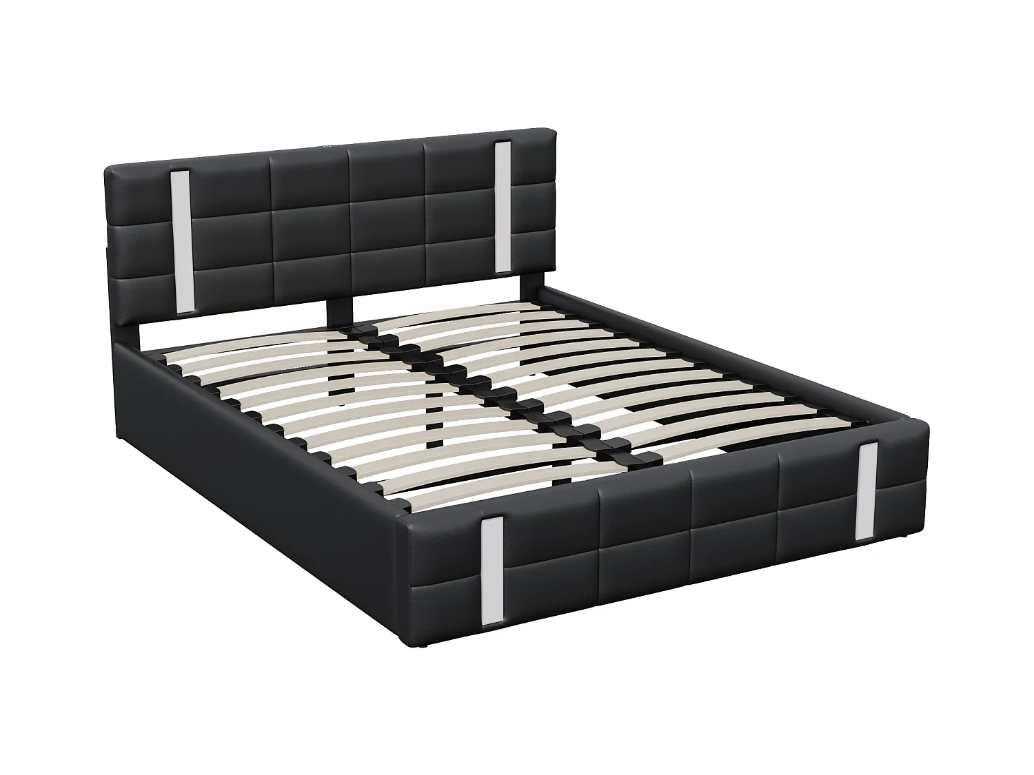 160×200cm volwassen bed met LED-lichtstrip, opbergbedkast, rugleuning, USB-interface*2, gestoffeerd bed, tienerbed, zwart PU