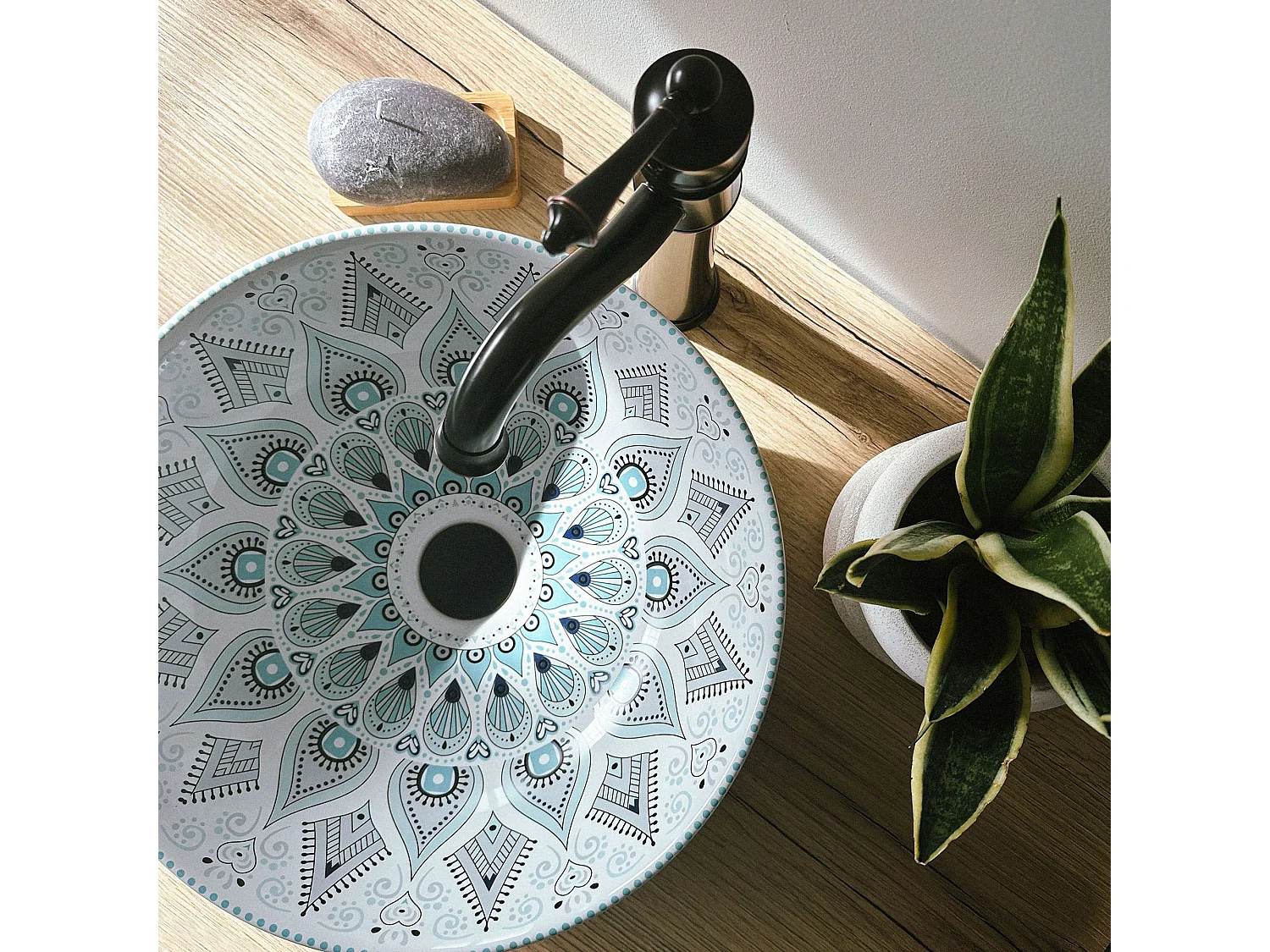 Opzetwastafel Rea Mandala White Blue