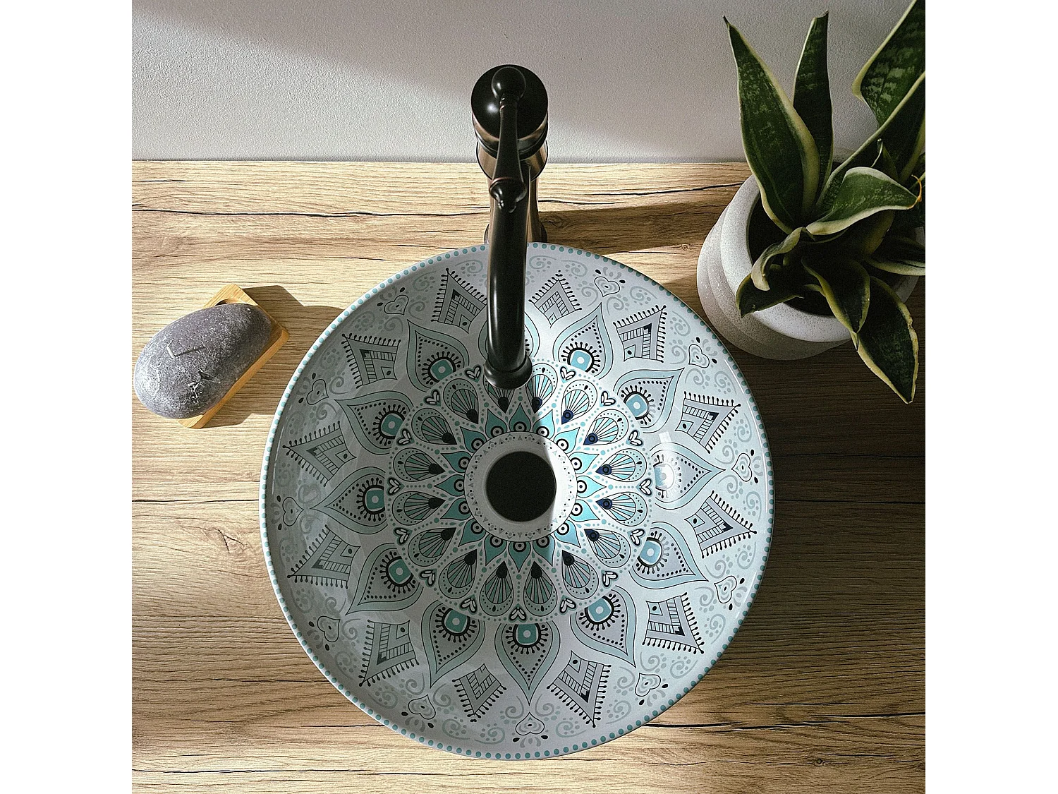 Opzetwastafel Rea Mandala White Blue