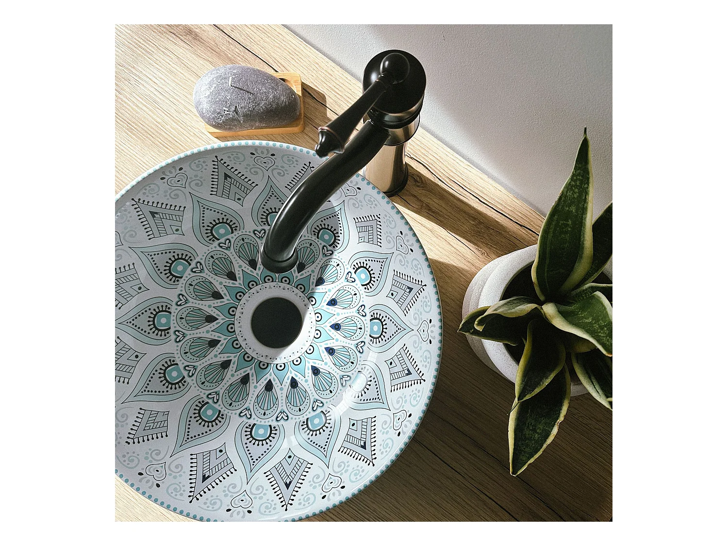 Vasque À Poser Rea Mandala White Blue
