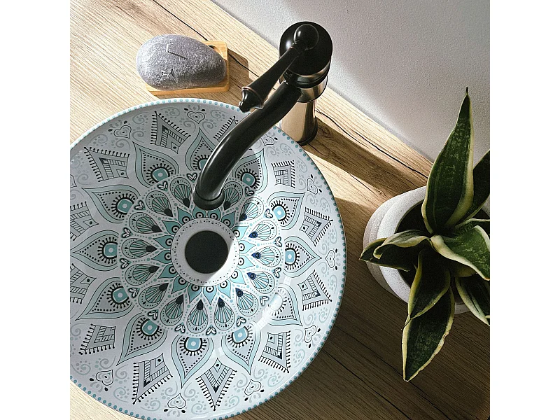 Vasque À Poser Rea Mandala White Blue