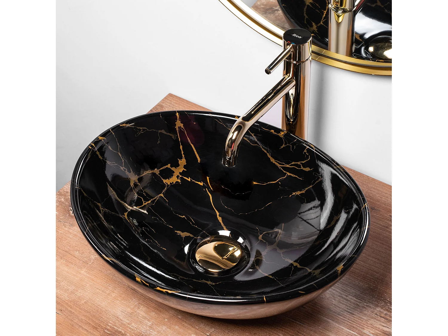 Opzetwastafel Rea Sofia Marble Shiny Black