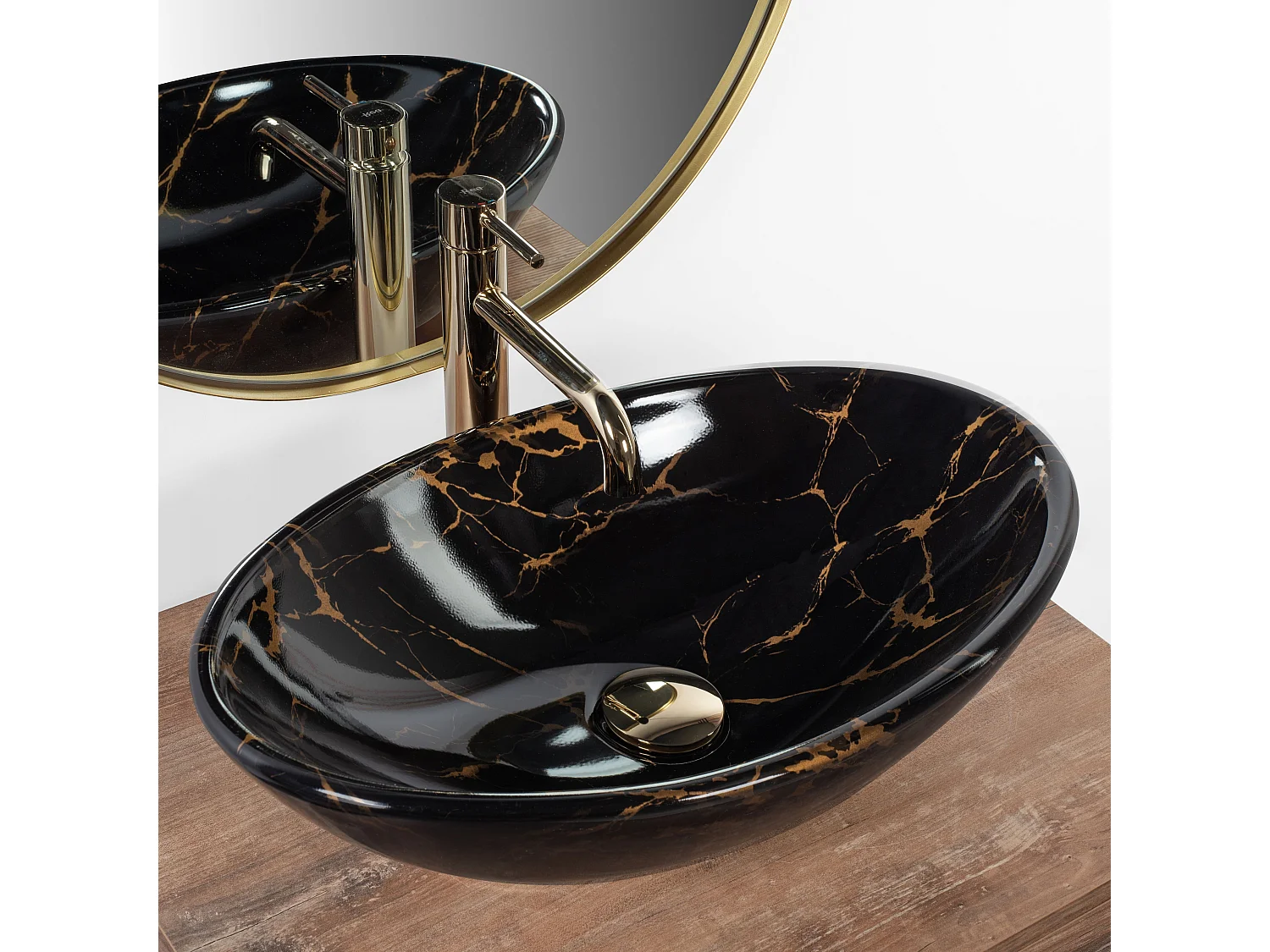 Lavabo Da Appoggio Rea Pamela Marble Shiny Black