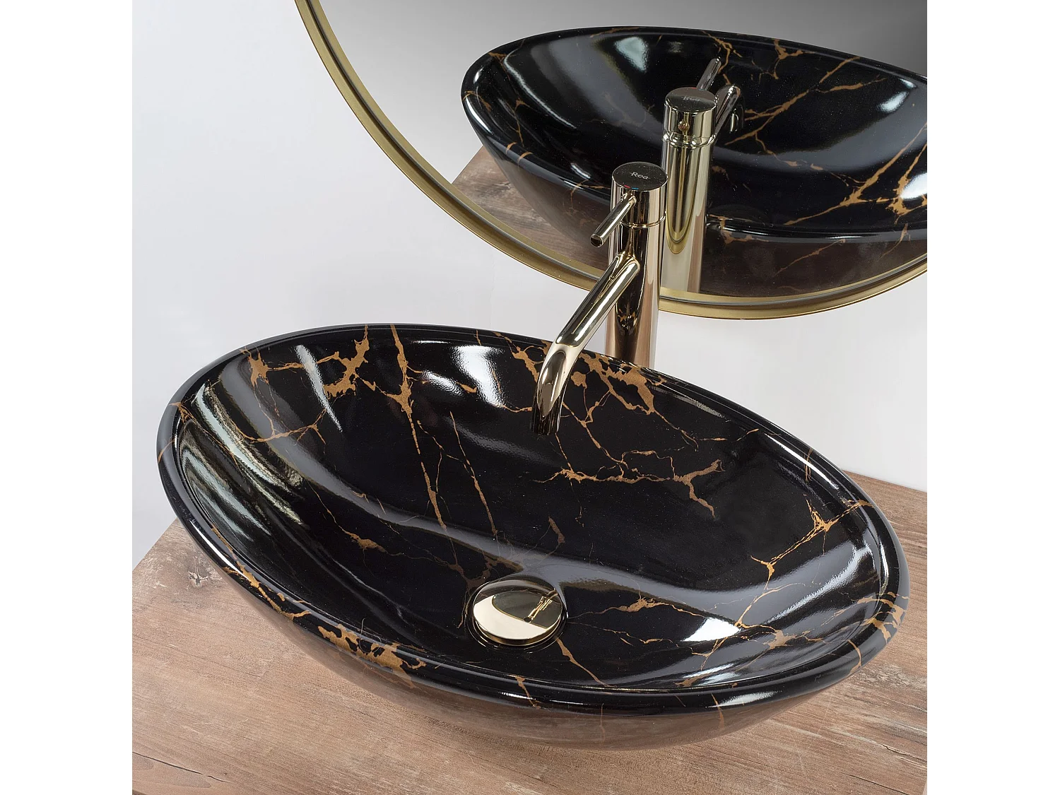Lavabo Da Appoggio Rea Pamela Marble Shiny Black