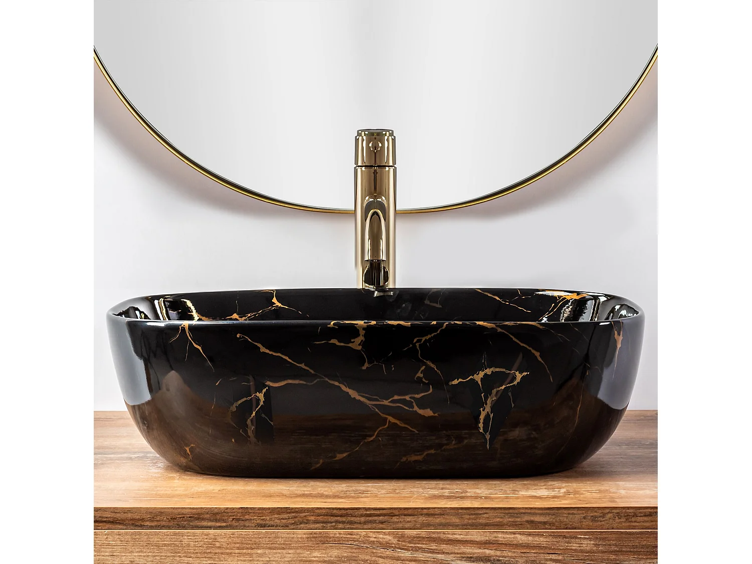 Opzetwastafel Rea Belinda Marble Shiny Black