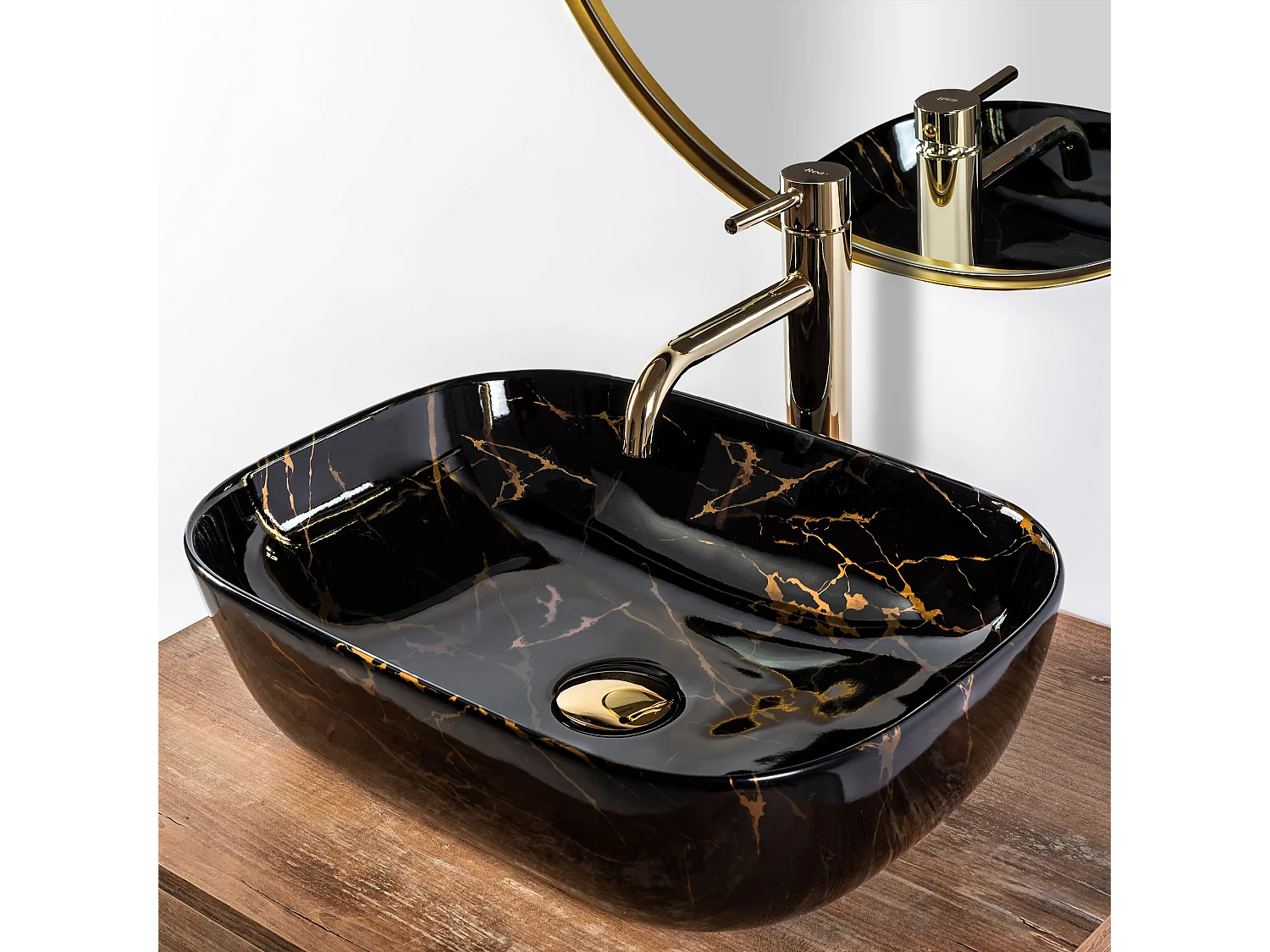 Opzetwastafel Rea Belinda Marble Shiny Black
