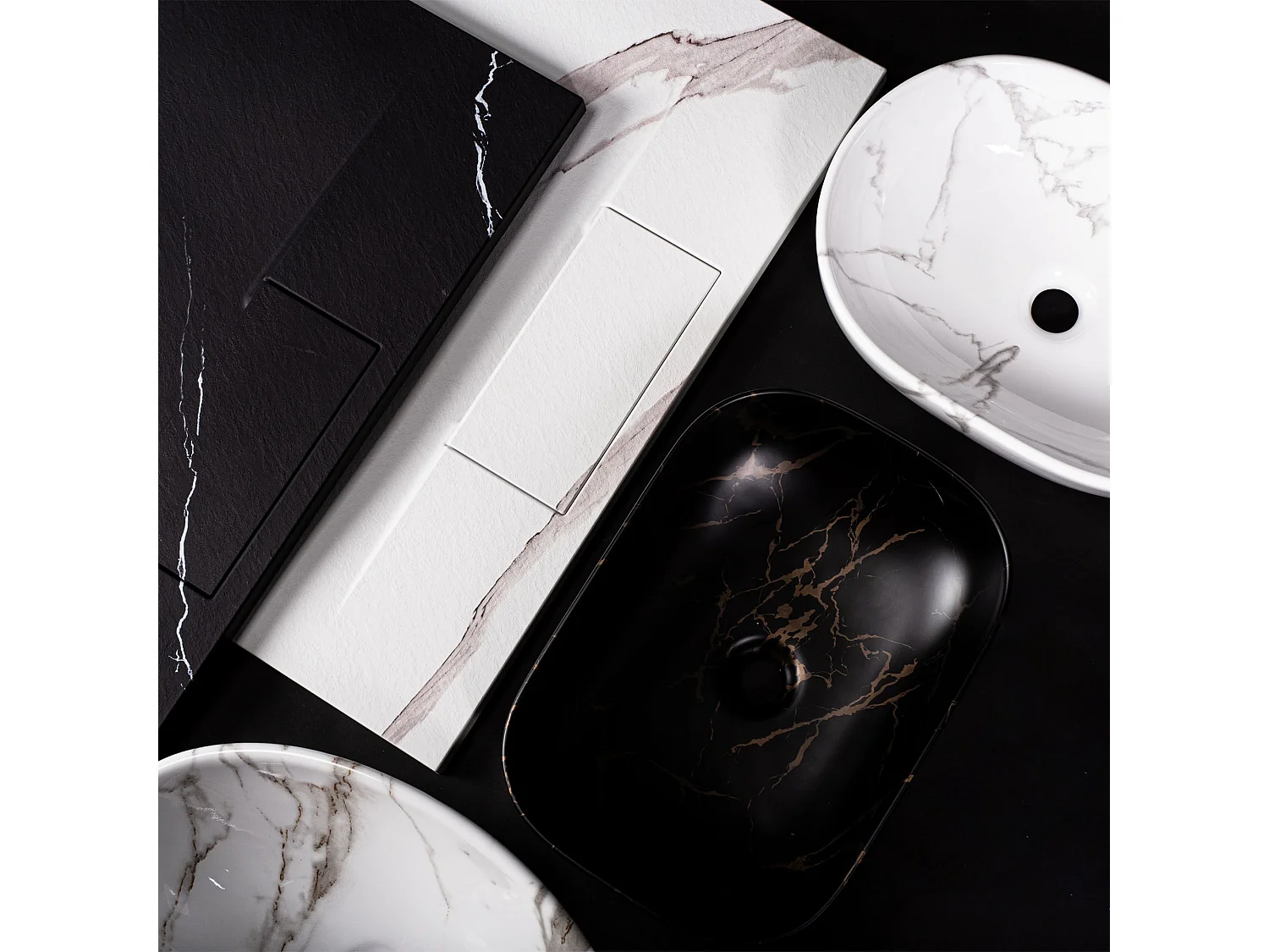 Opzetwastafel Rea Belinda Marble Shiny Black