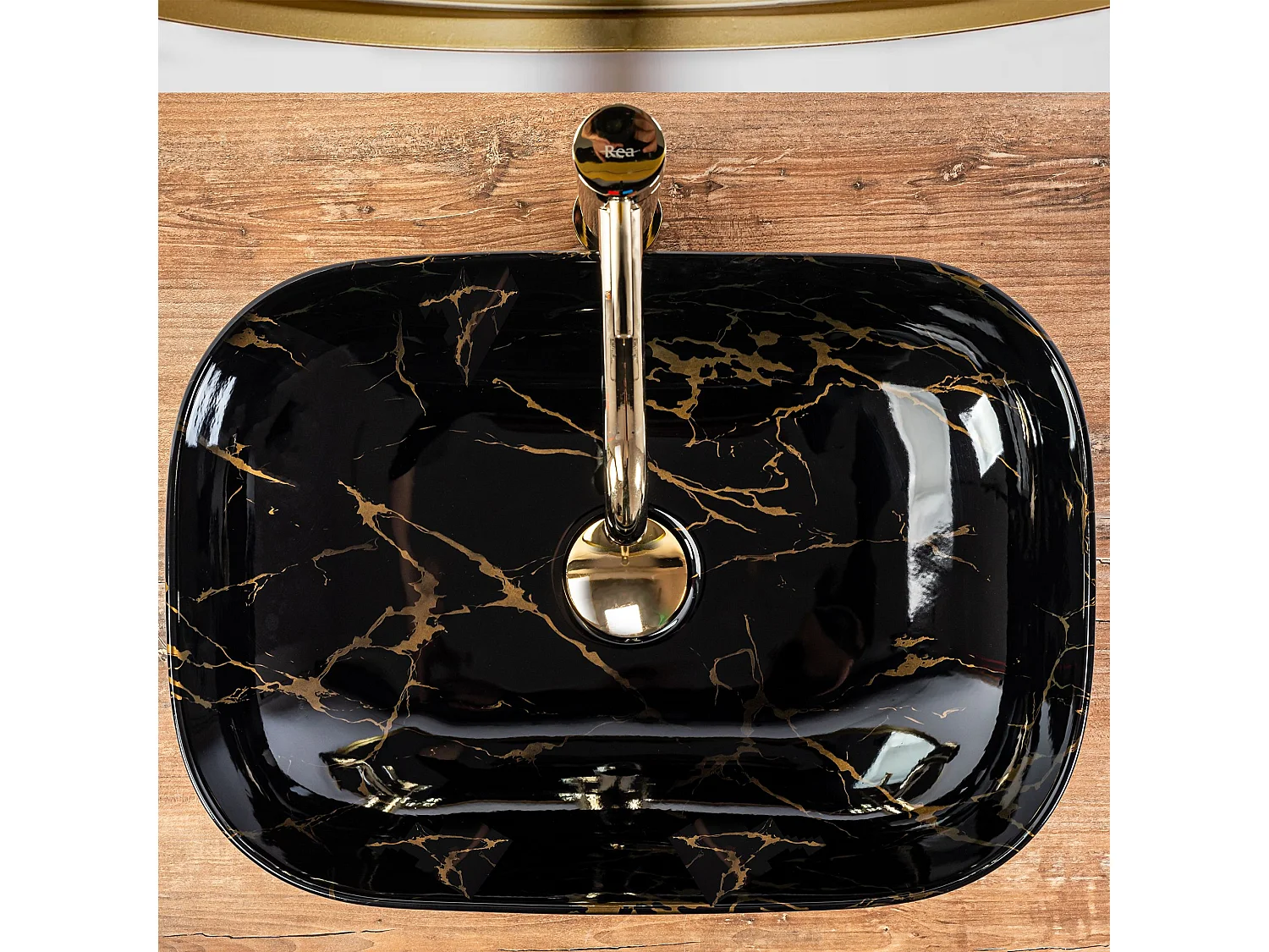 Opzetwastafel Rea Belinda Marble Shiny Black