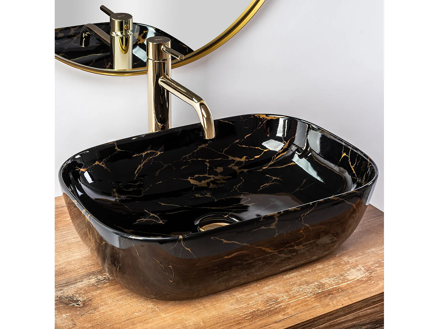 Opzetwastafel Rea Belinda Marble Shiny Black