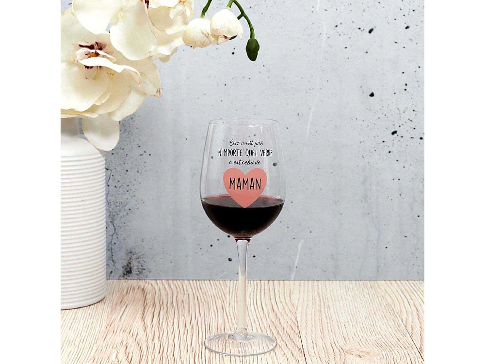 Verre à vin avec inscription Humour Maman