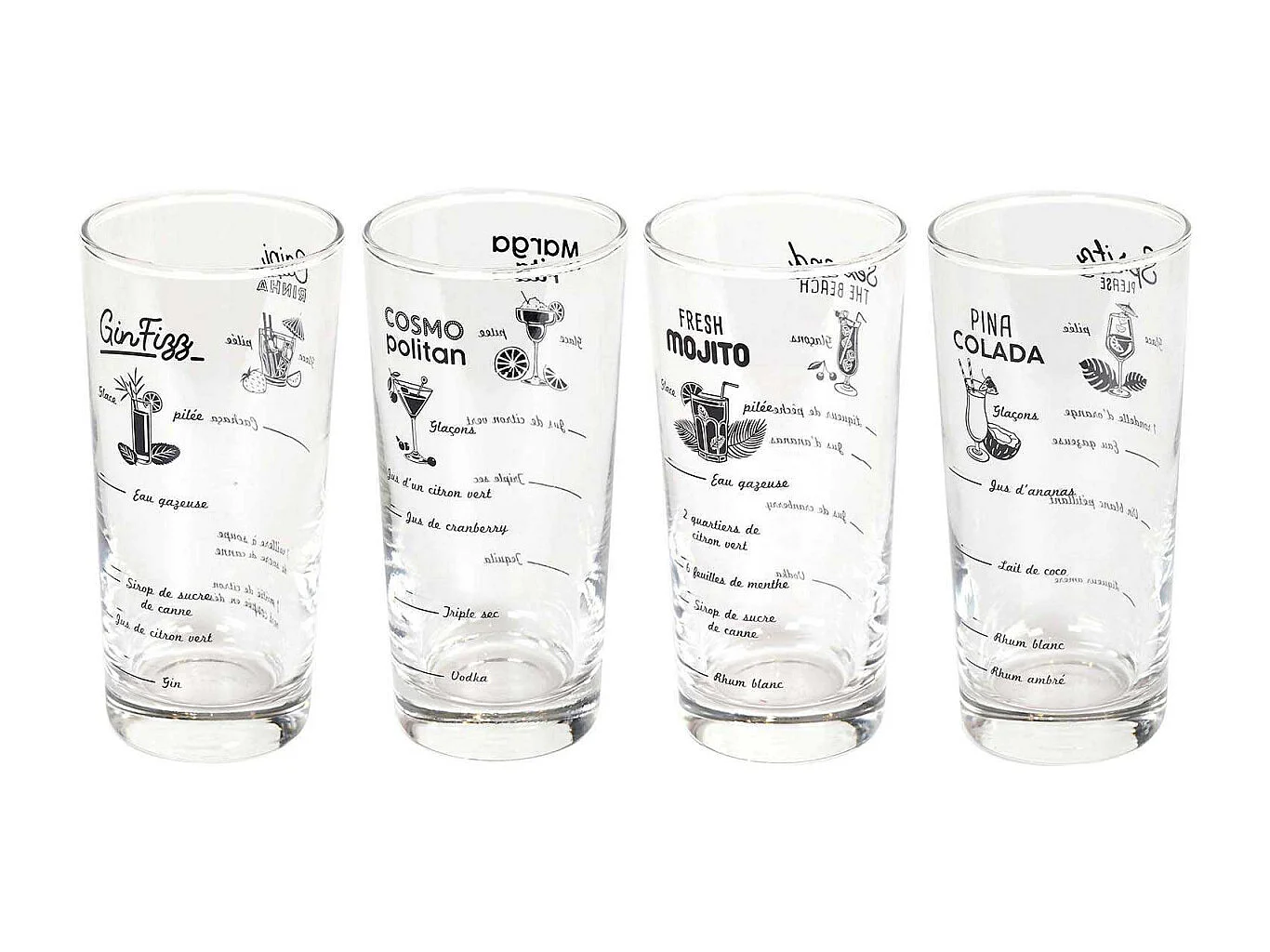 Coffret verres à cocktails inscription recettes