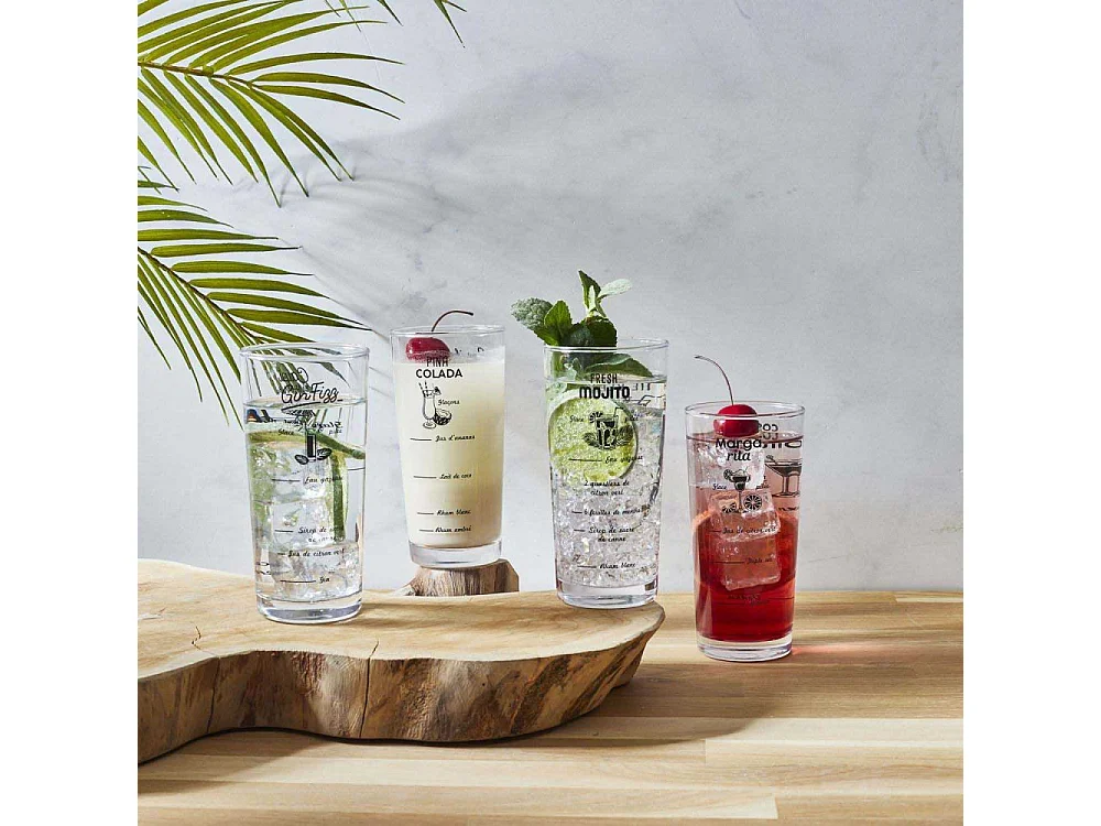 Coffret verres à cocktails inscription recettes