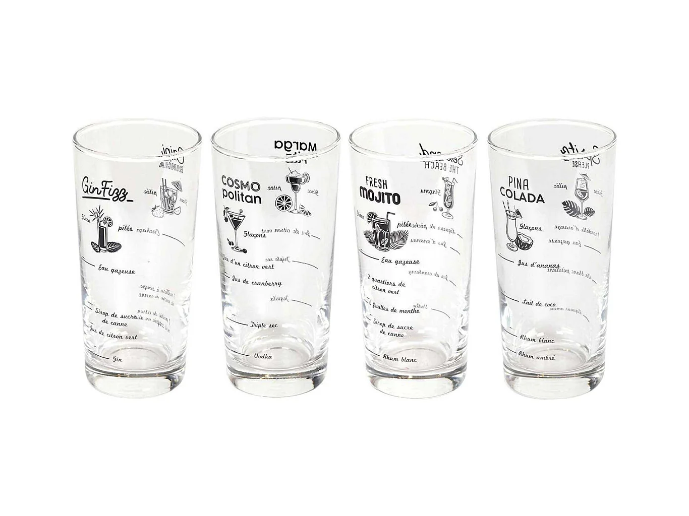 Coffret verres à cocktails inscription recettes