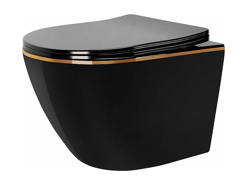 Taza De Inodoro Rea Carlo Mini Rimles Dur/Flat/Zm Czarno-Gold