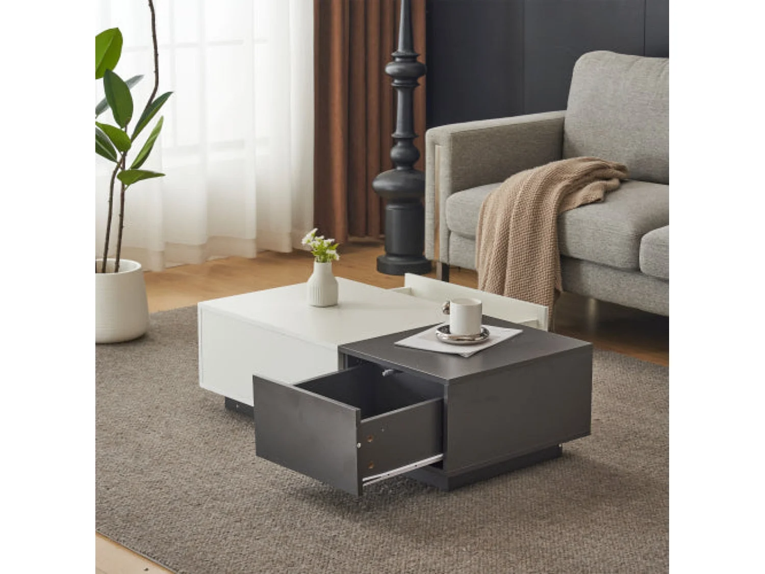 Table basse rectangulaire moderne gris,d74cm×h22cm