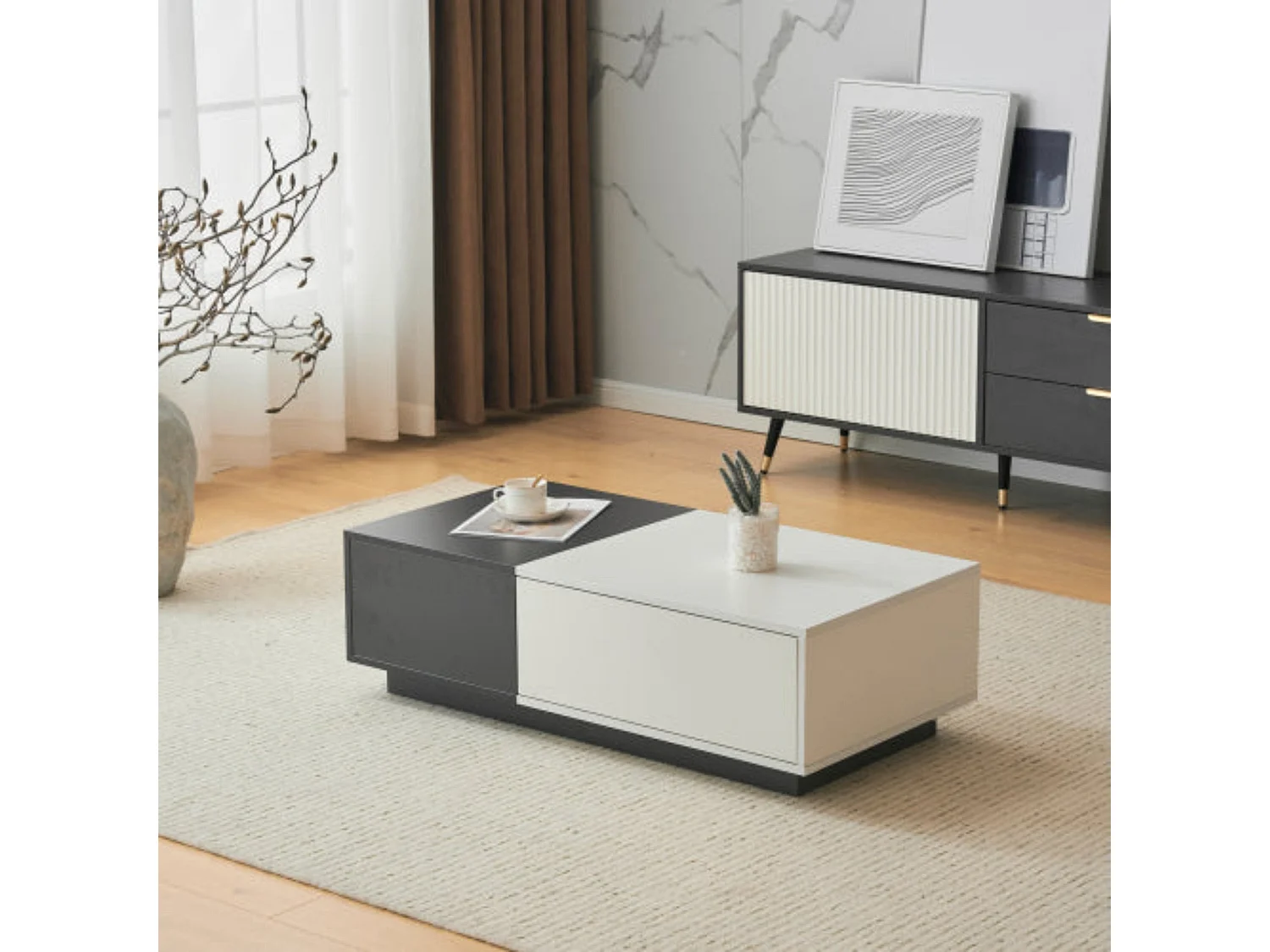 Table basse rectangulaire moderne gris,d74cm×h22cm