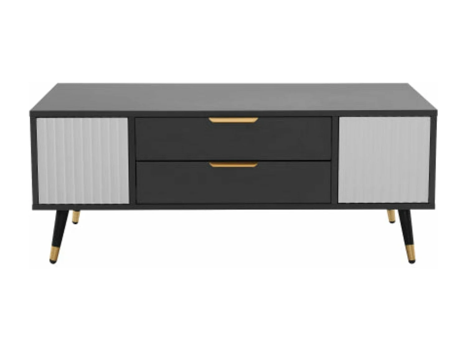 Table basse moderne gris-blanc - 2 portes, 2 tiroirs,d114cm×h15cm