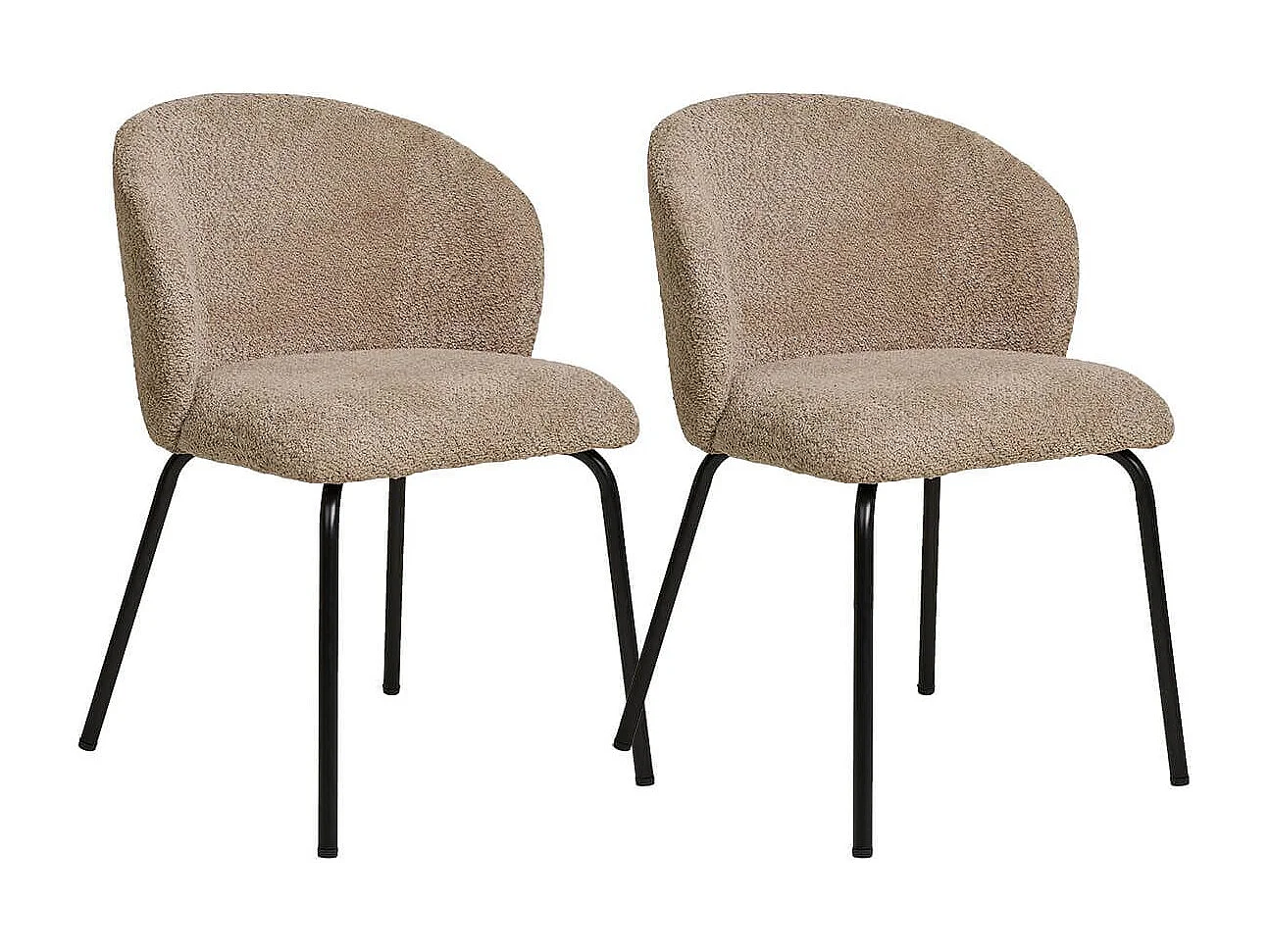 DALIDA - Lot de 2 Chaises Incurvées Tissu Bouclé Beige Pieds Métal Noir