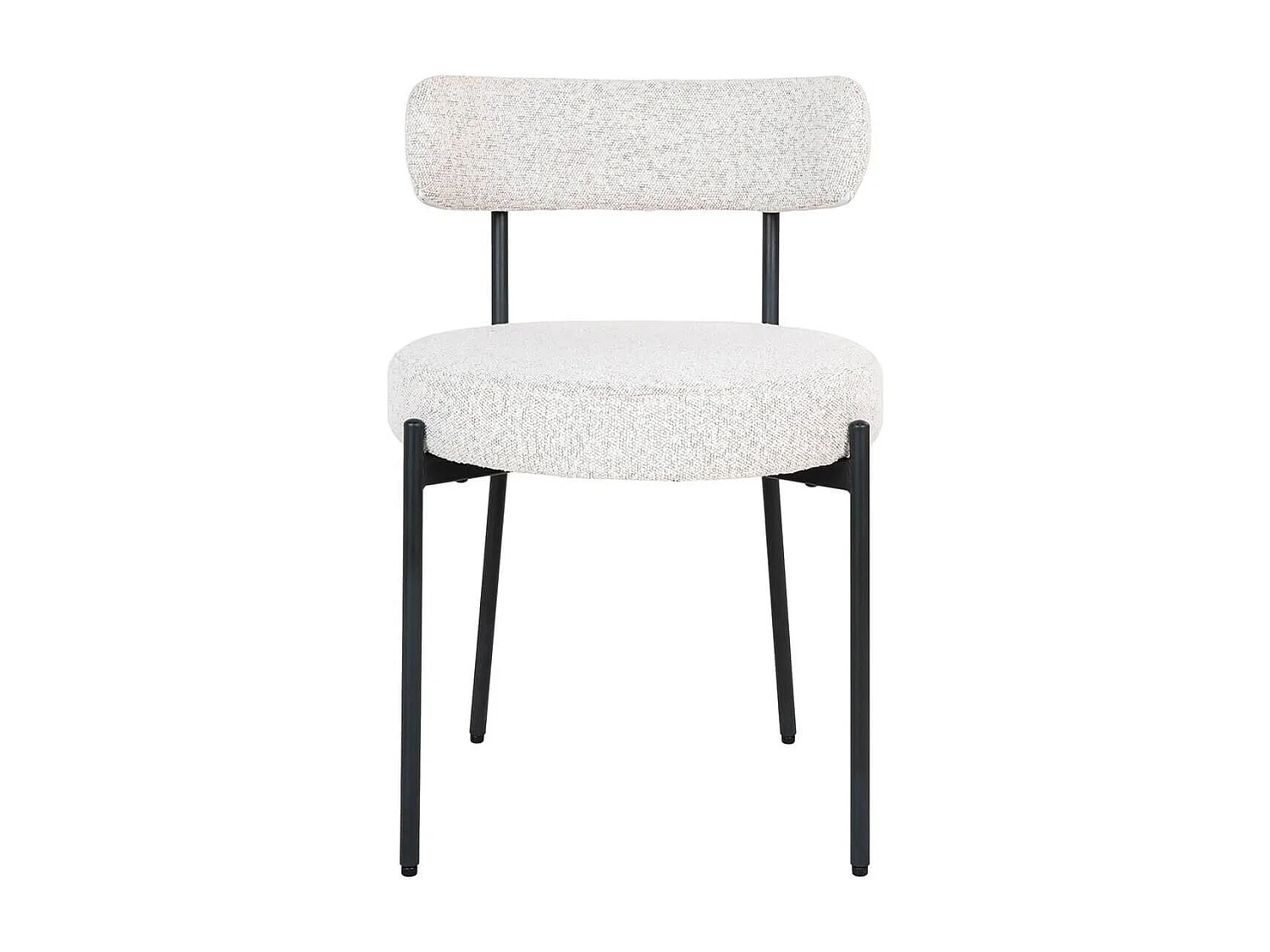 LOANA - Lot de 2 Chaises Tissu Bouclé Blanc Chiné Dossier et Pieds Métal Noir