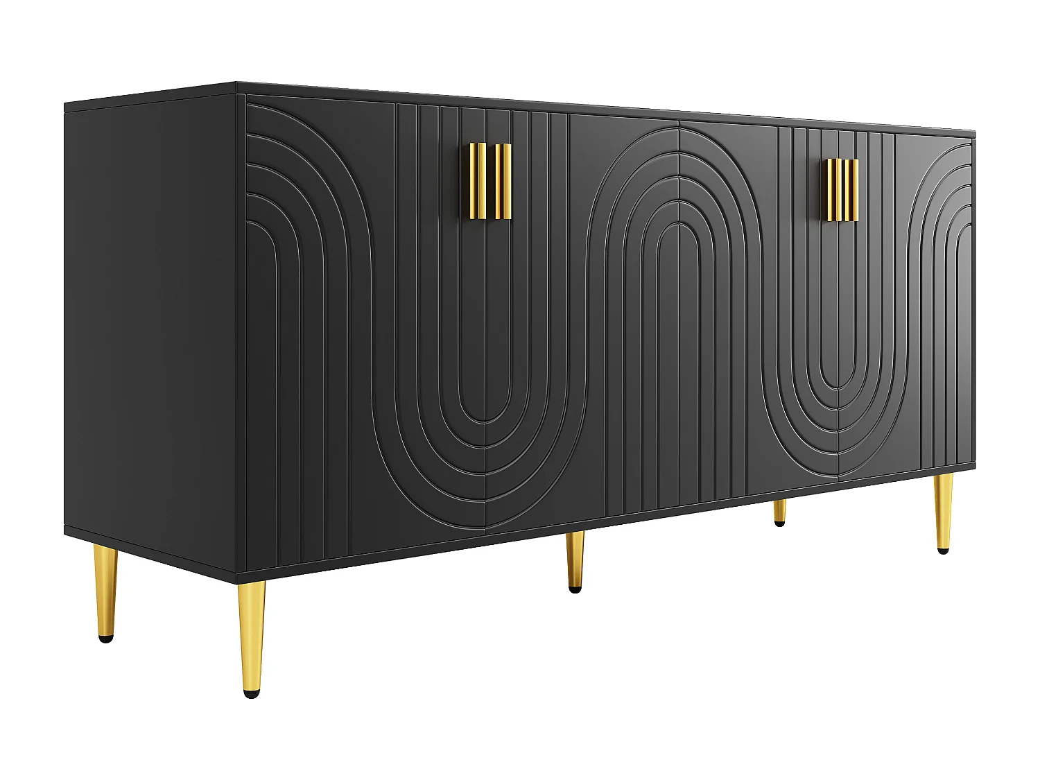 Modernes Sideboard – 4 Türen mit Wellenmuster – aus MDF – Schwarz