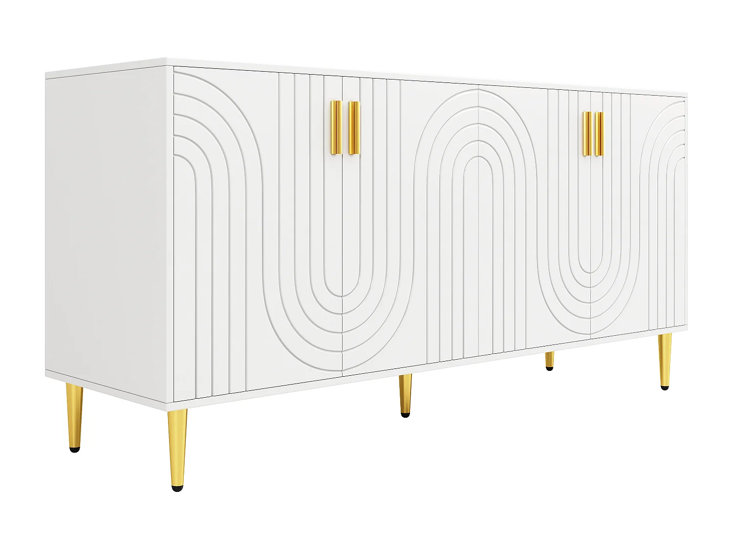 Buffet moderne - 4 portes à motif ondulé - en MDF - Blanc