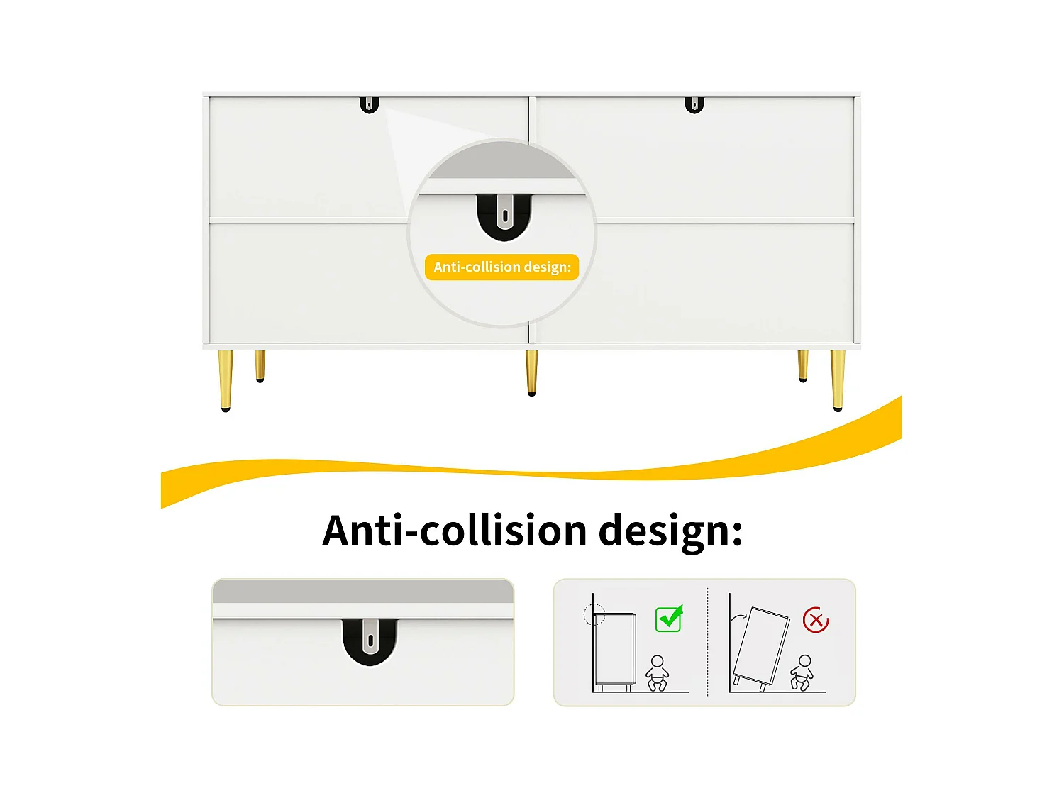 Modernes Sideboard – 4 Türen mit Wellenmuster – aus MDF – Weiß