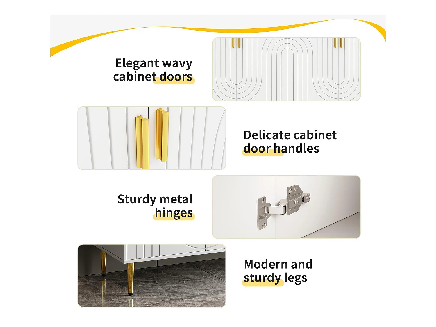 Modernes Sideboard – 4 Türen mit Wellenmuster – aus MDF – Weiß