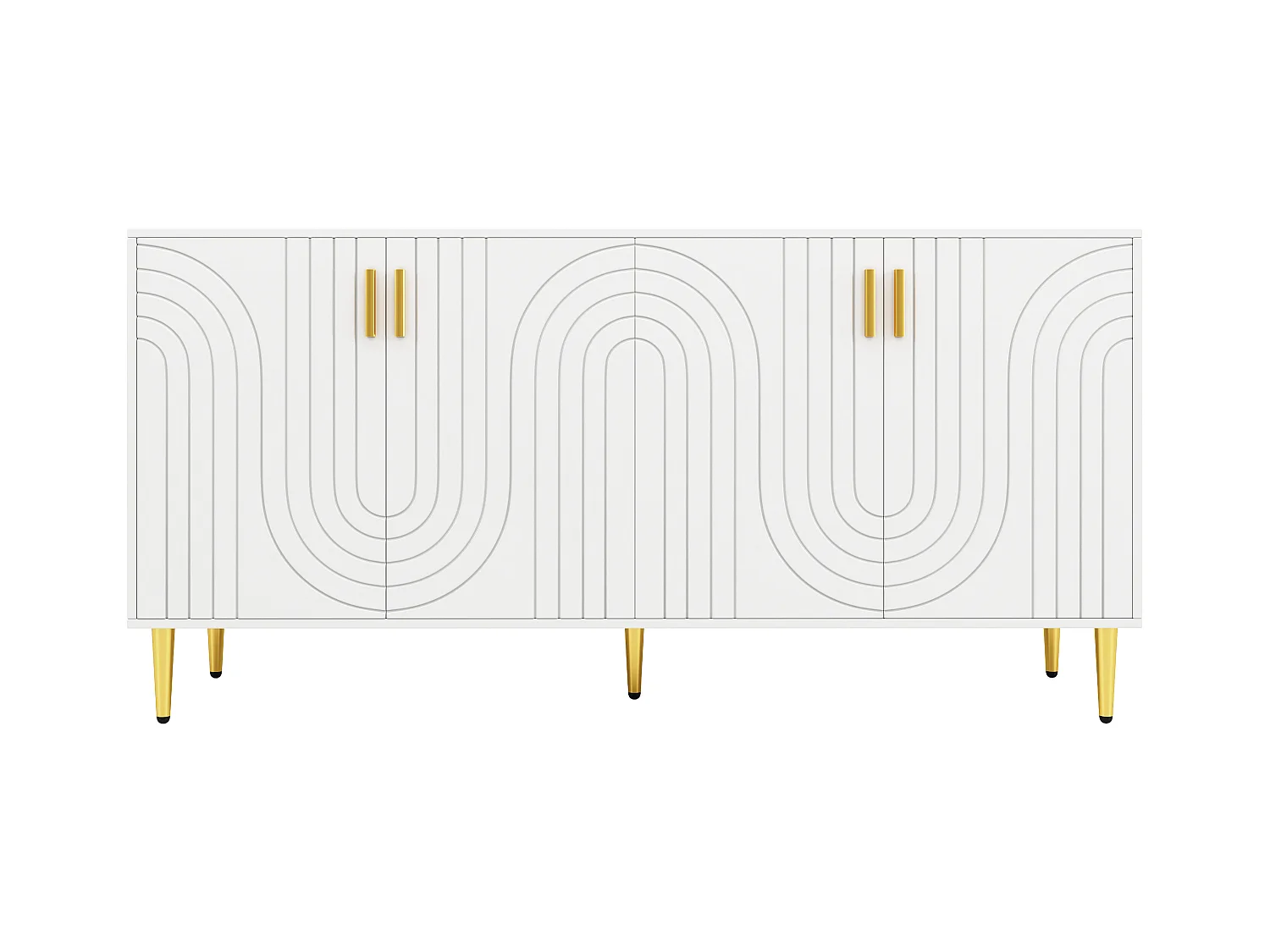 Modernes Sideboard – 4 Türen mit Wellenmuster – aus MDF – Weiß