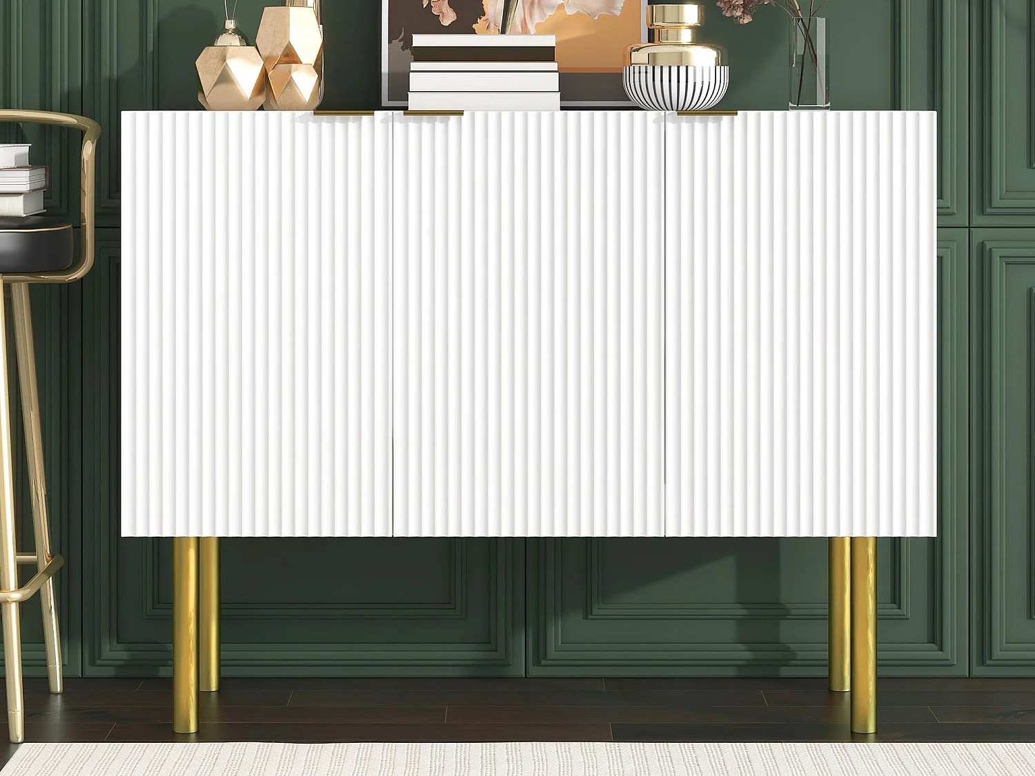 Aparador 3 portas com prateleiras reguláveis ​​​​- MDF e aglomerado - Branco