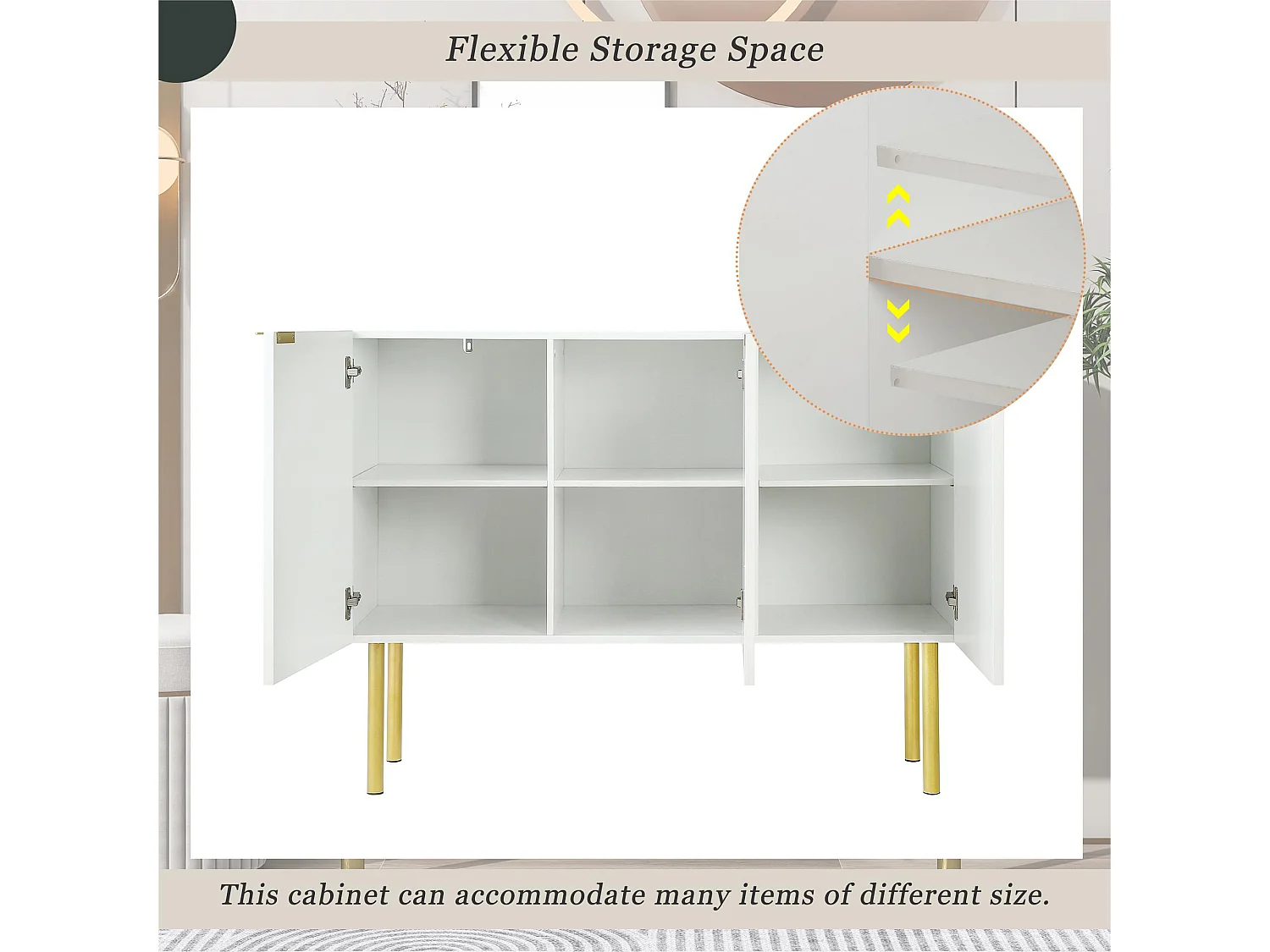 Aparador 3 portas com prateleiras reguláveis ​​​​- MDF e aglomerado - Branco
