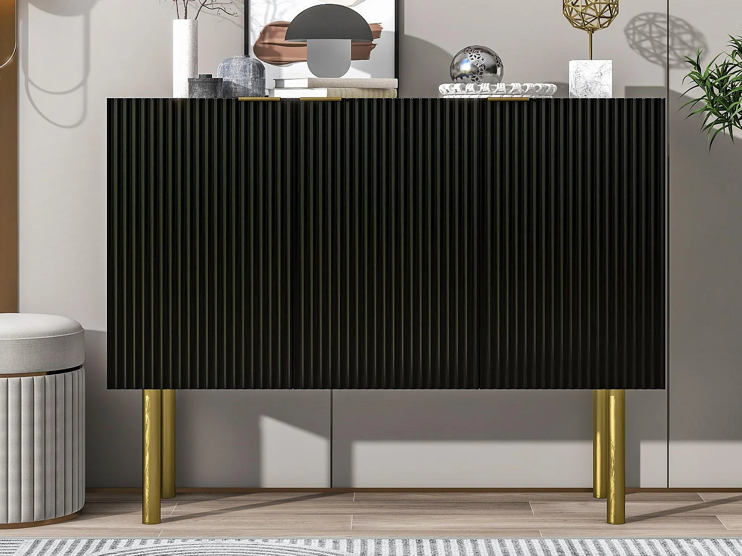 Buffet 3 portes avec étagères réglables - MDF & panneaux de particules - Noir