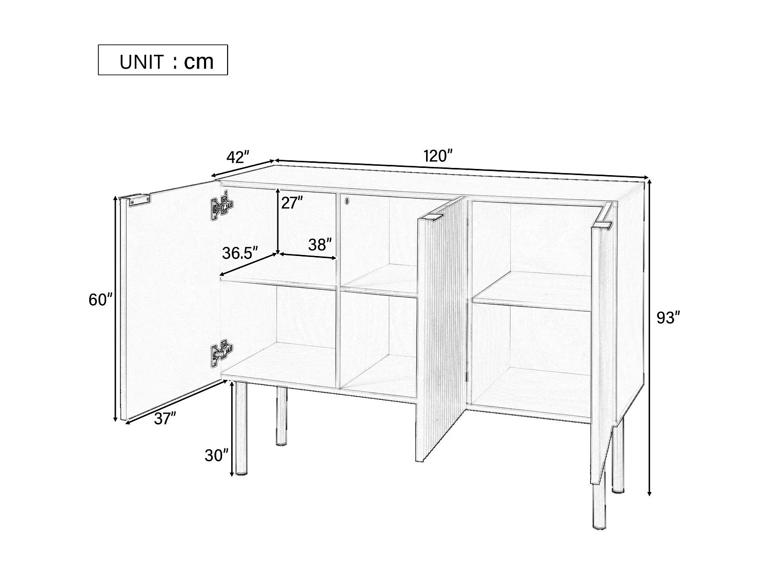 Buffet 3 portes avec étagères réglables - MDF & panneaux de particules - Noir