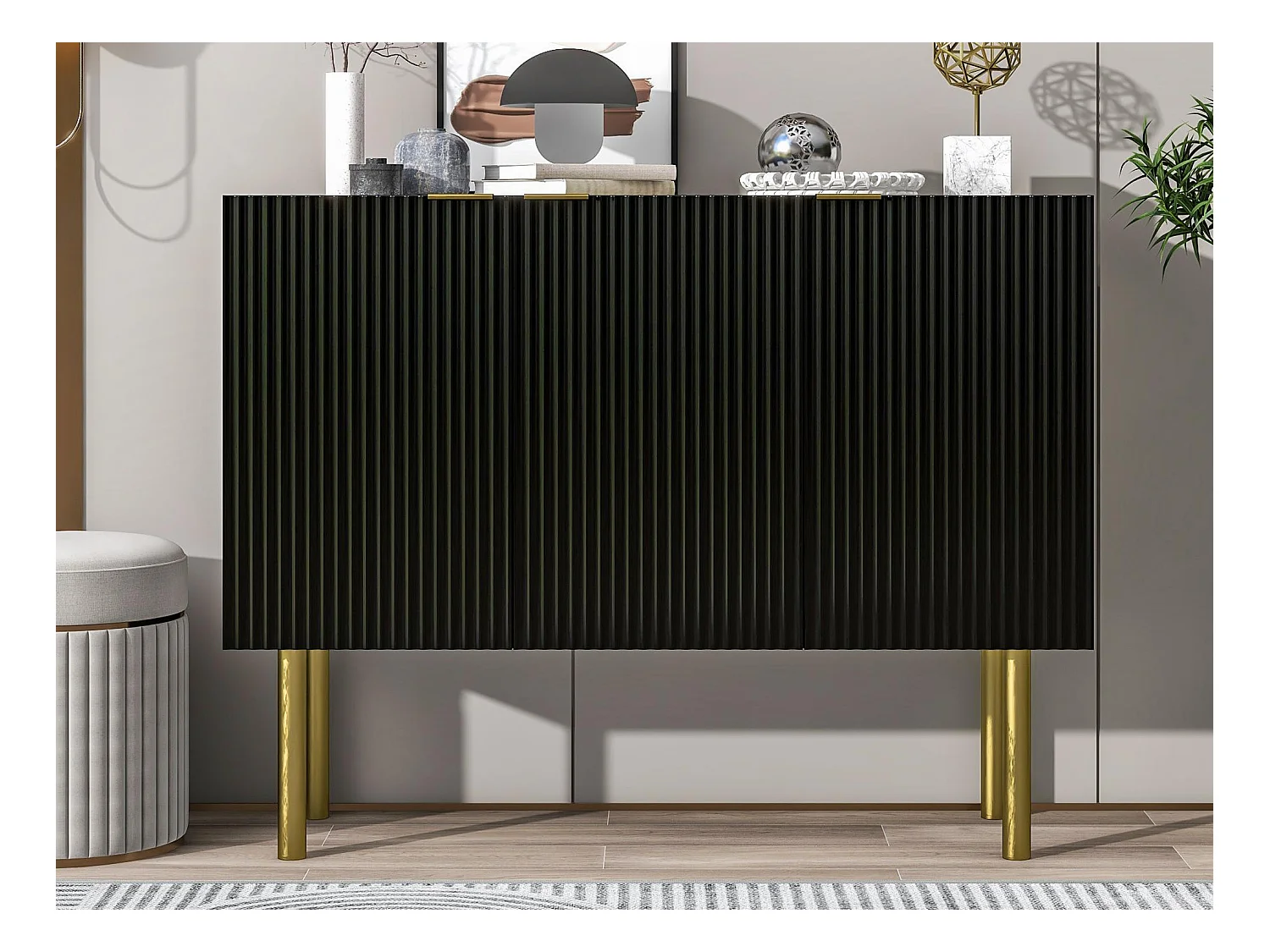 Buffet 3 portes avec étagères réglables - MDF & panneaux de particules - Noir