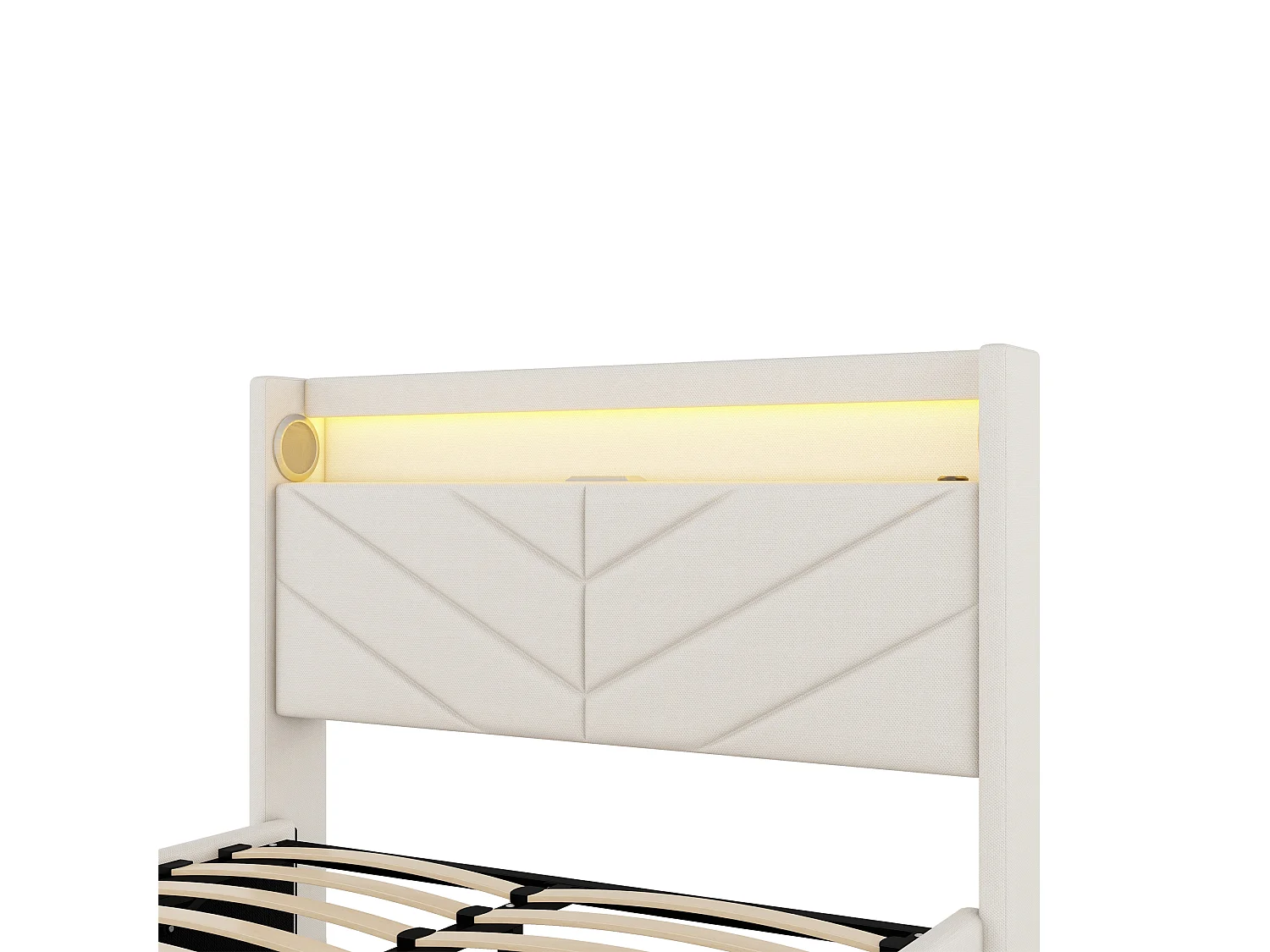 Cama contenedor 140x190cm - tela de lino - con LED y toma USB - Beige