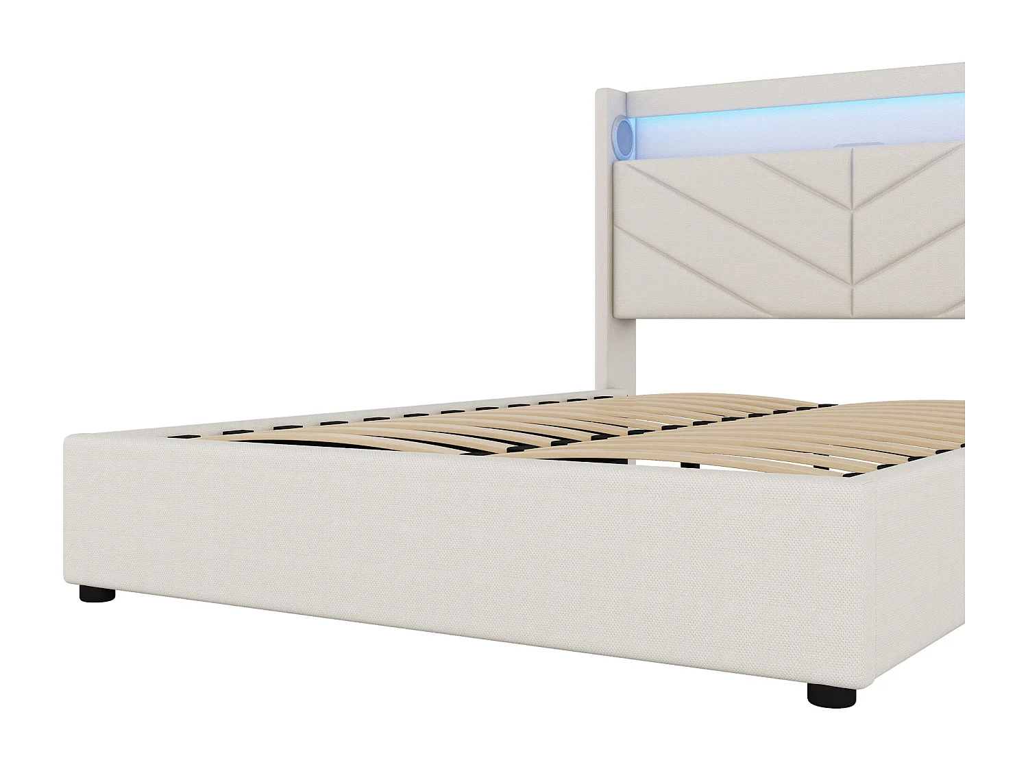 Cama contenedor 140x190cm - tela de lino - con LED y toma USB - Beige