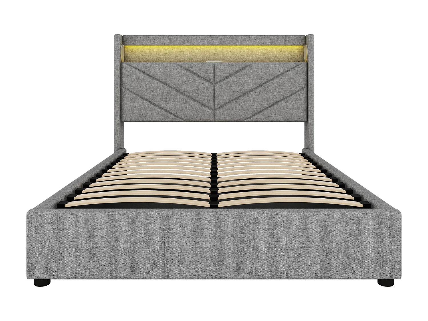Lit coffre 140x190cm - tissu en lin - avec LED et prise USB - Gris