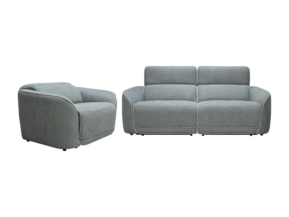 Relaxsofa 3-Sitzer + Relaxsessel elektrisch - melierter Stoff - Grau - OZAR günstig online kaufen