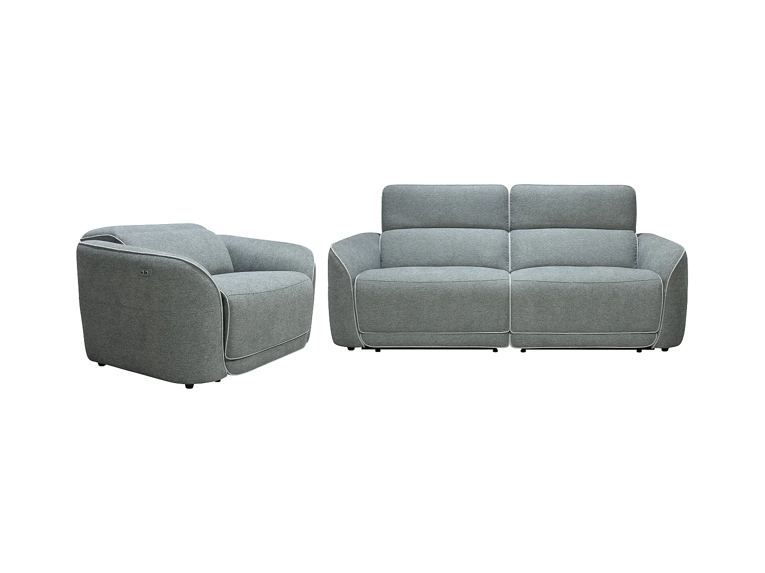 Relaxsofa 3-Sitzer + Relaxsessel elektrisch - melierter Stoff - Grau - OZARTO