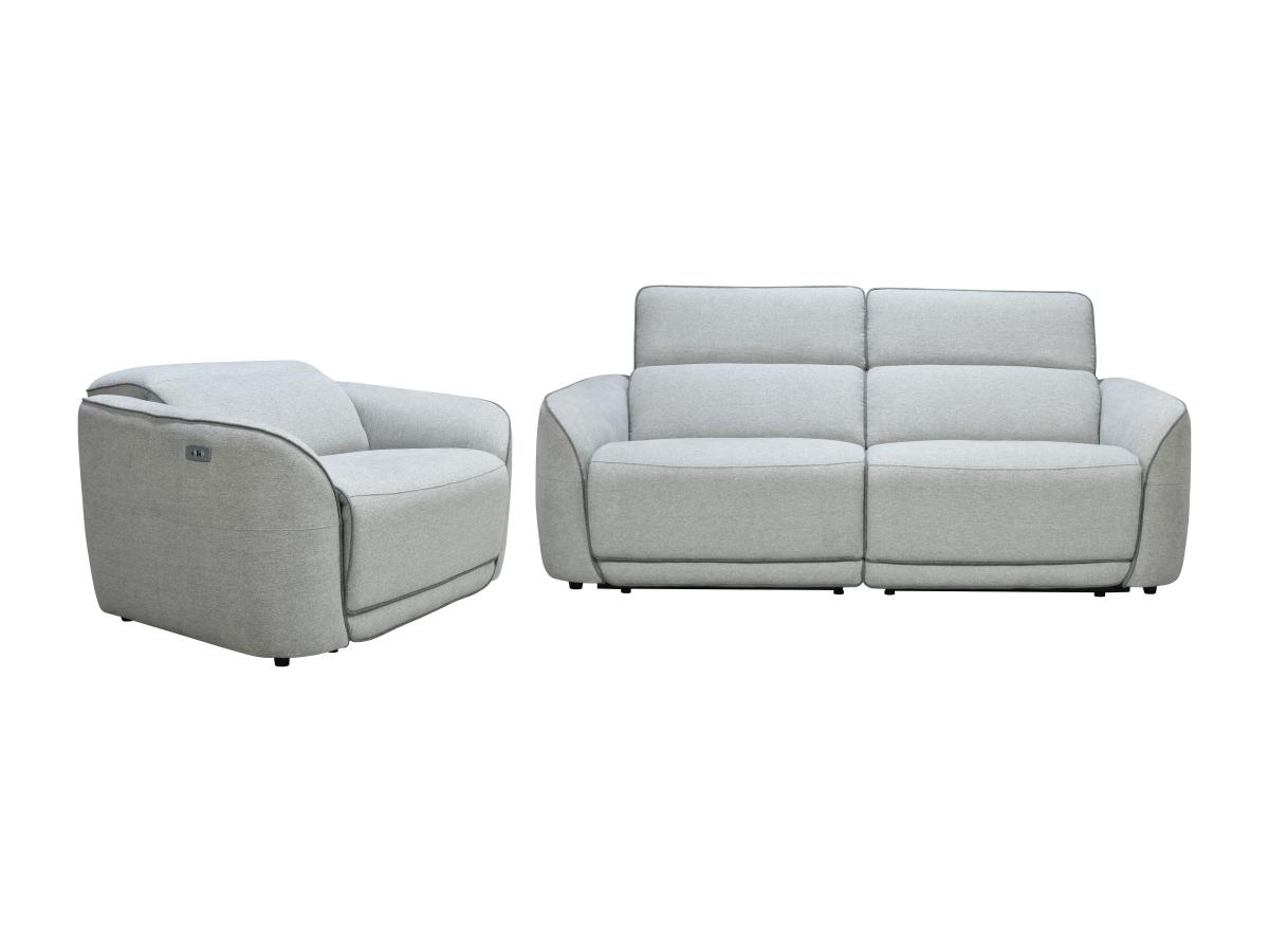 Relaxsofa 3-Sitzer + Relaxsessel elektrisch - melierter Stoff - Hellgrau - günstig online kaufen