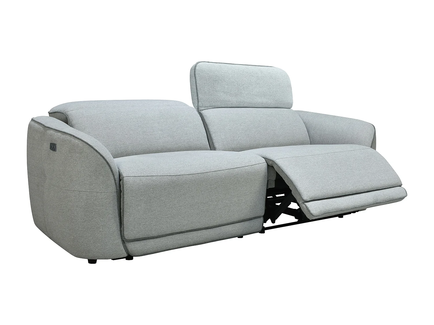 Relaxsofa 3-Sitzer + Relaxsessel elektrisch - melierter Stoff - Hellgrau - OZARTO