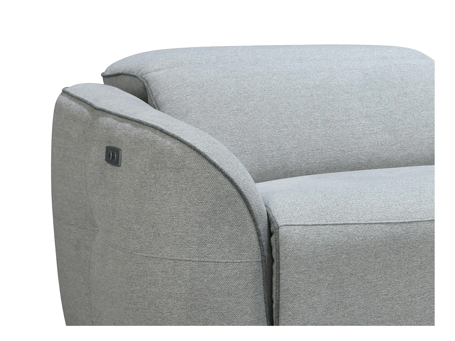 Elektrische driezits-relaxbank en -fauteuil van lichtgrijze gechineerde stof OZARTO