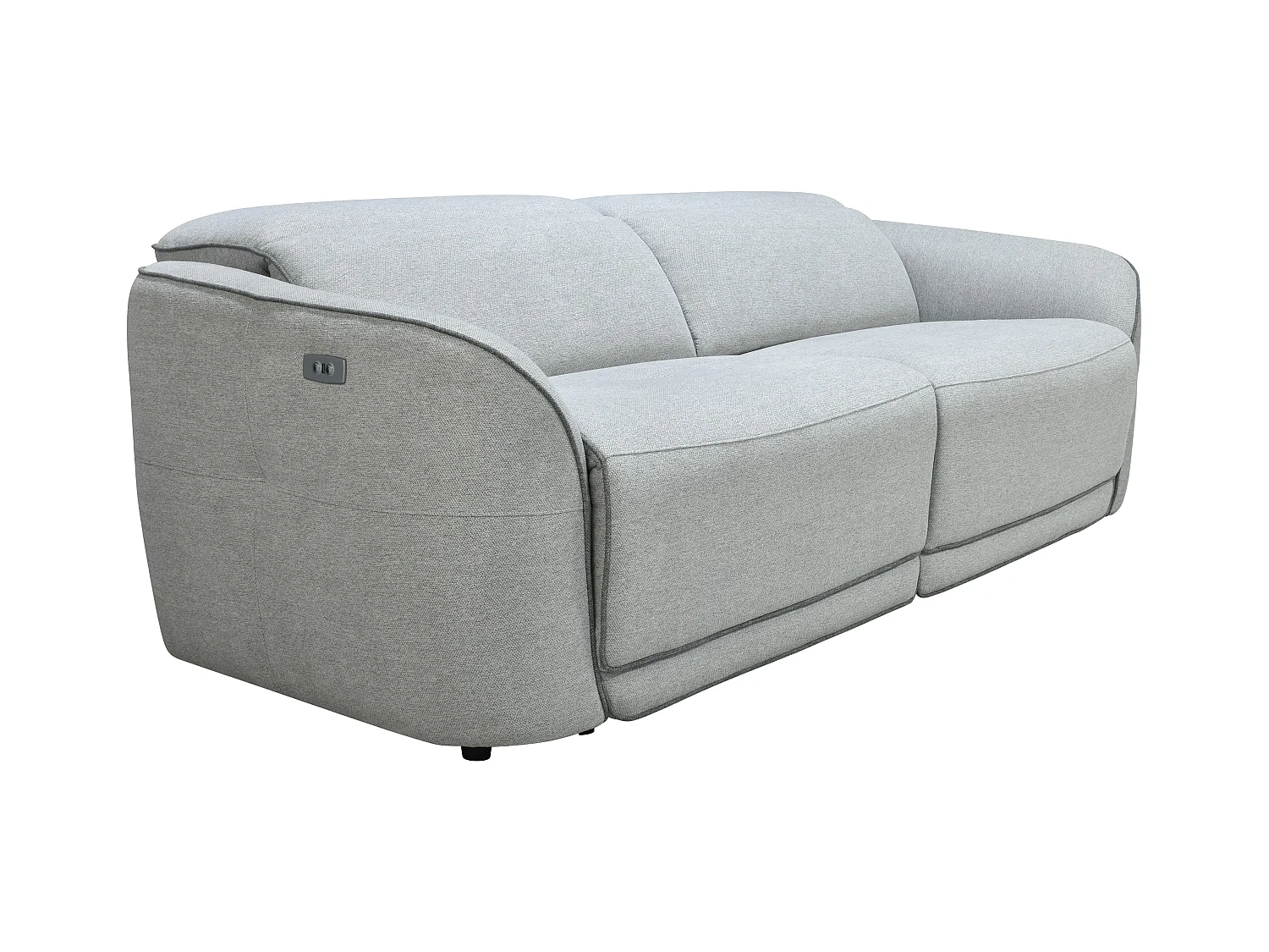 Elektrische driezits-relaxbank en -fauteuil van lichtgrijze gechineerde stof OZARTO
