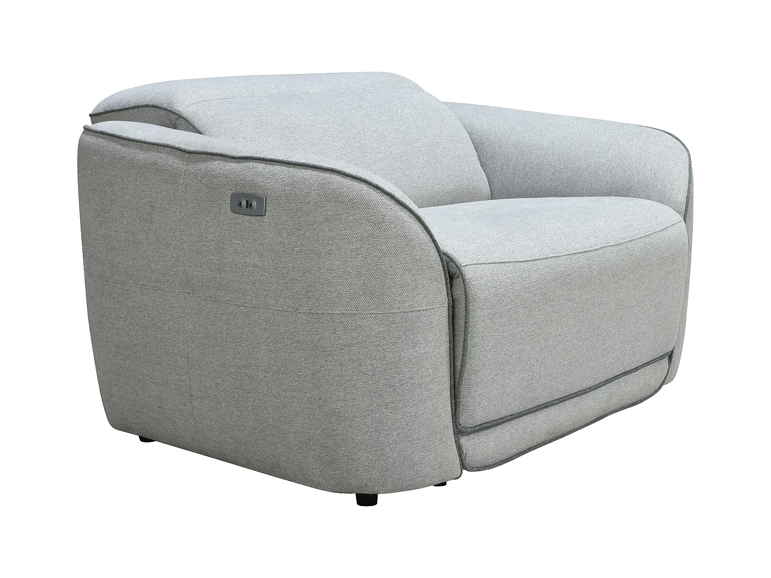 Elektrische driezits-relaxbank en -fauteuil van lichtgrijze gechineerde stof OZARTO