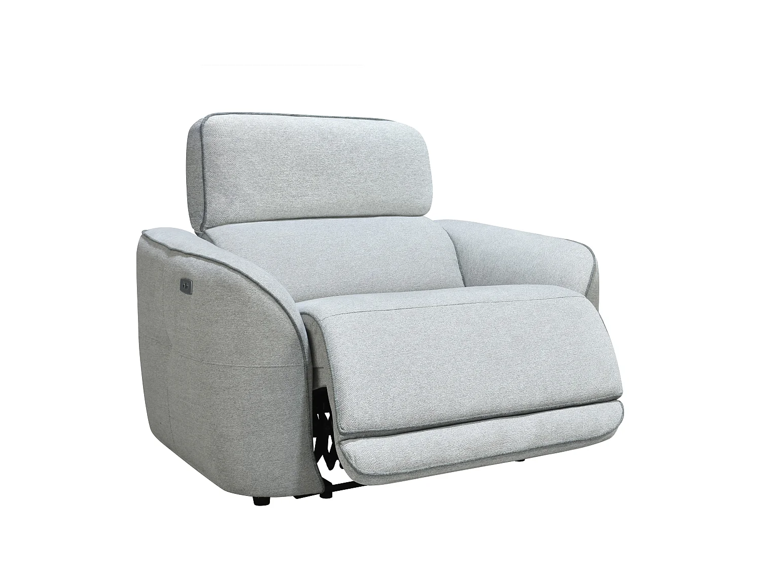 Elektrische driezits-relaxbank en -fauteuil van lichtgrijze gechineerde stof OZARTO